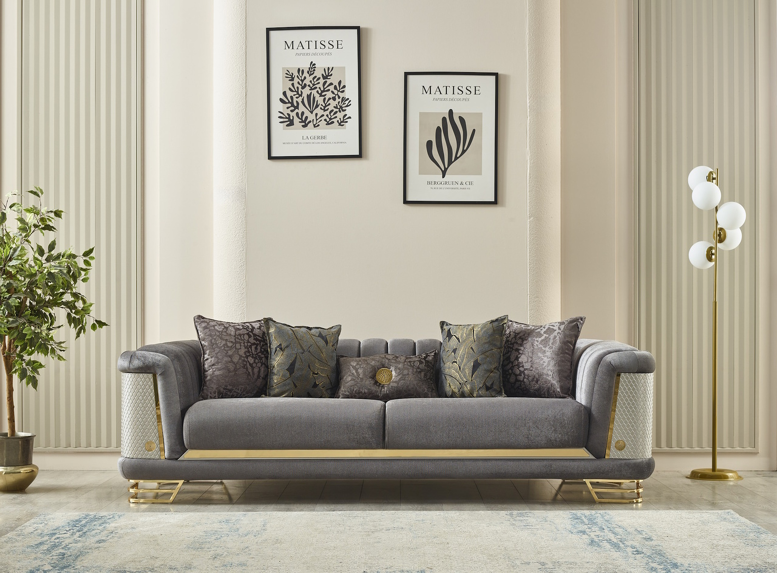 Roman 3 Seat Sofa In Gray By Furnia 1StopBedrooms