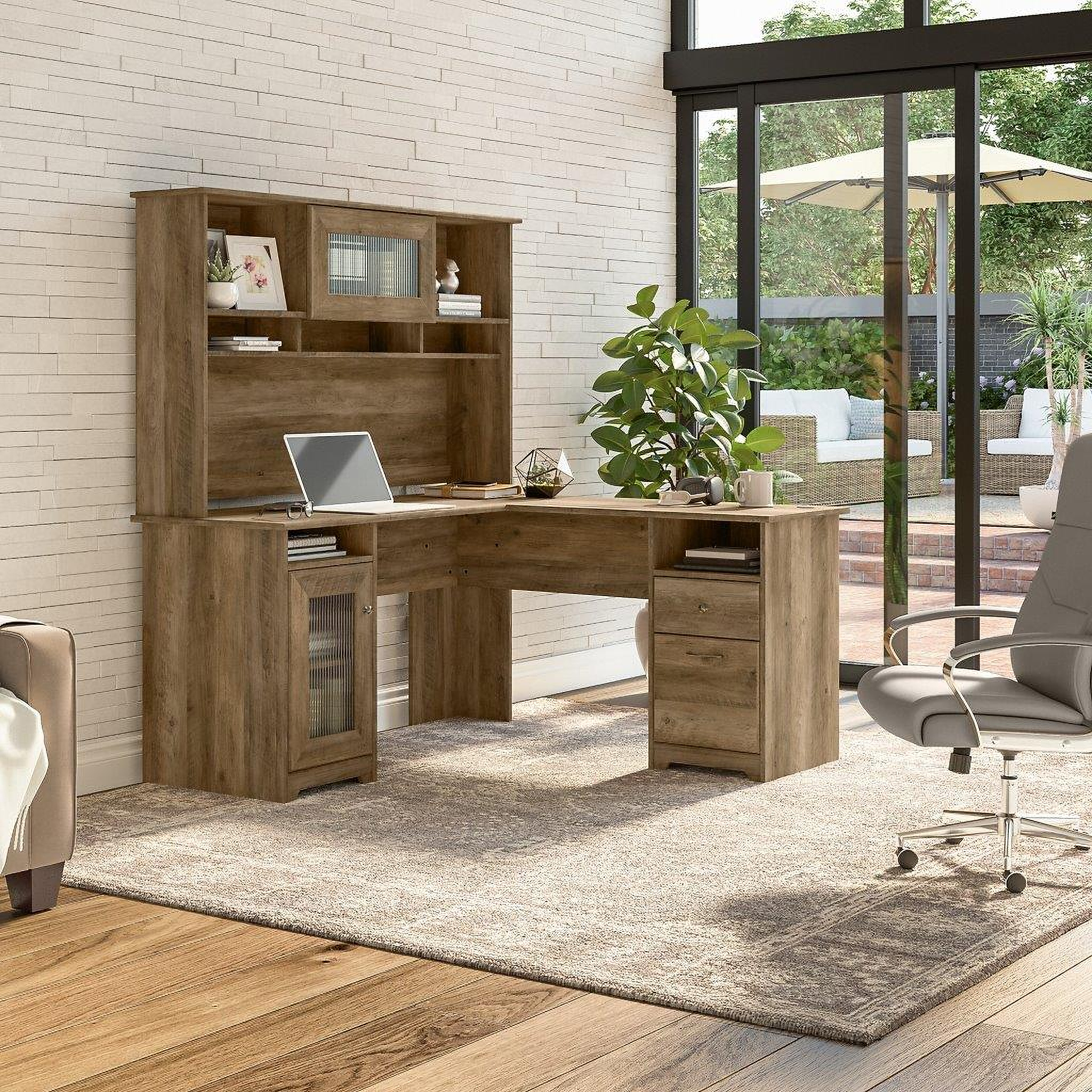 Bush Furniture Cabot 60W L Shaped Computer Desk With Hutch And Storage