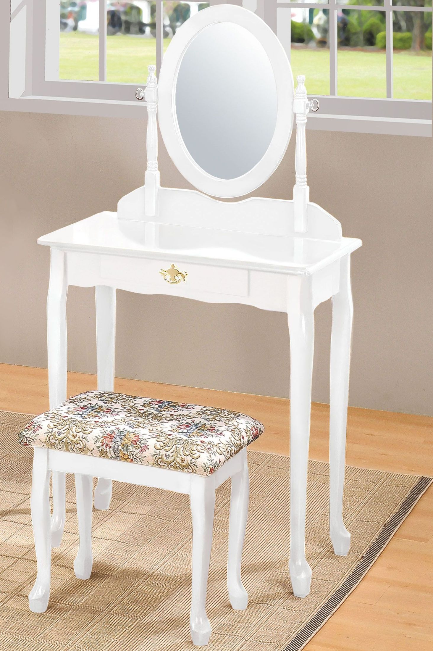Queen Anne White Vanity Set 1StopBedrooms.