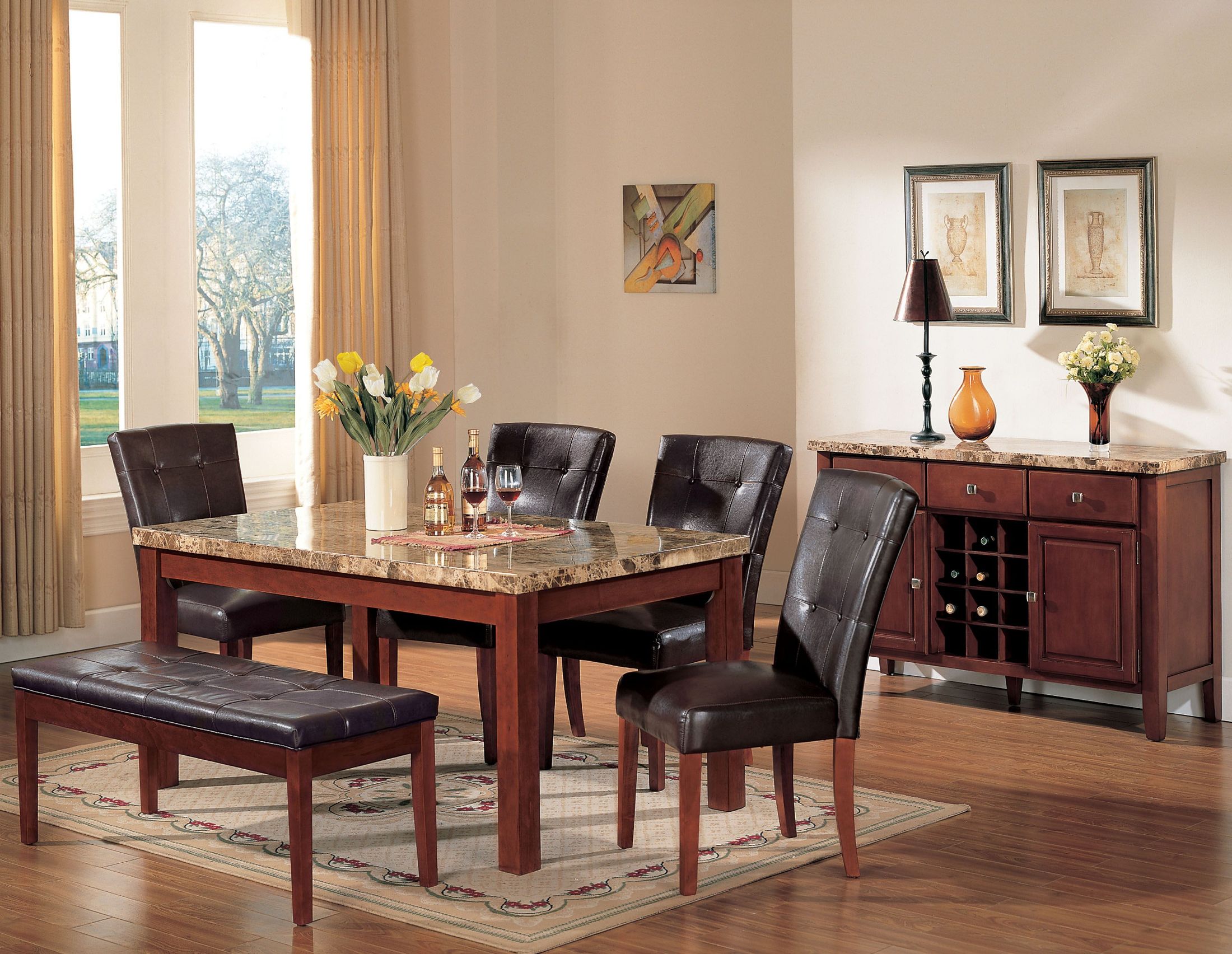 Bologna Brown Marble And Cherry Dining Room Set