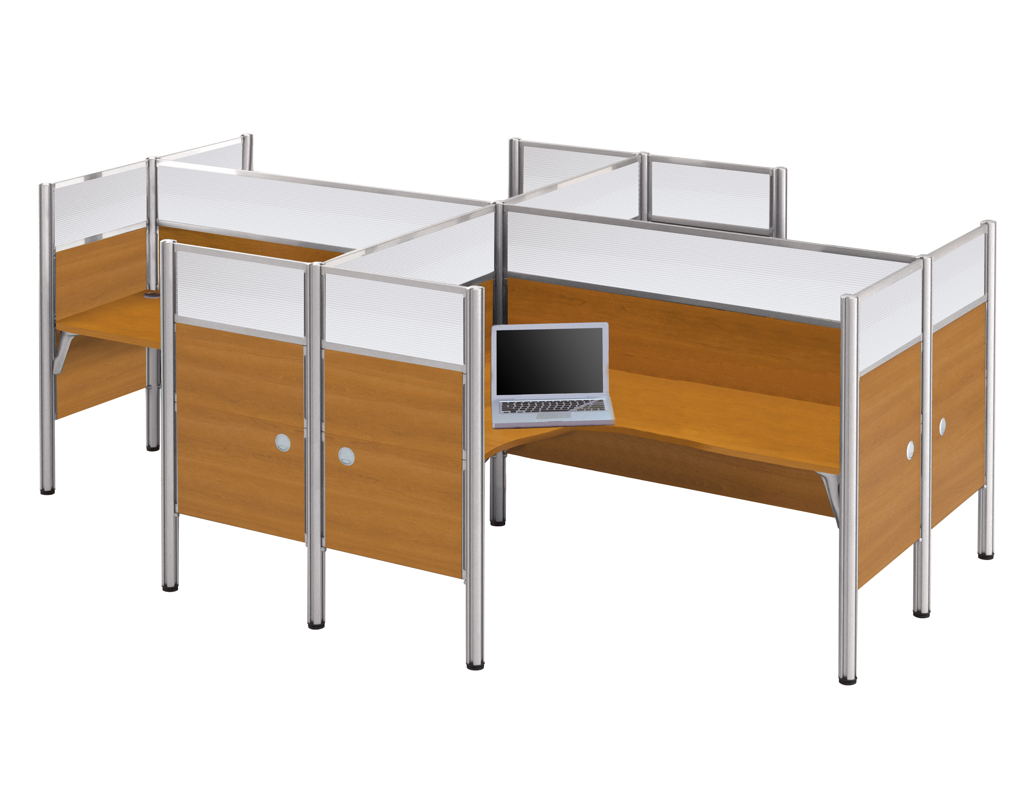 Pro Biz Cappuccino Cherry Four Partition Glass Panel L Desk Workstation