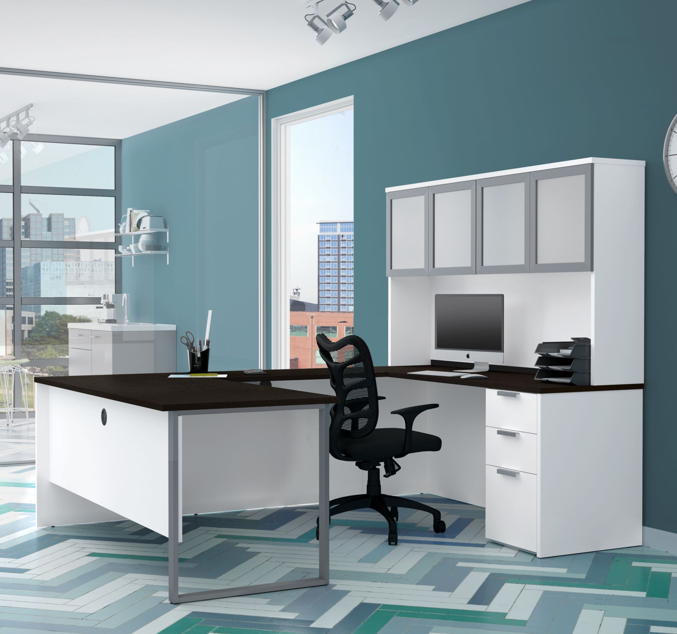 Glass desk 2025 hutch