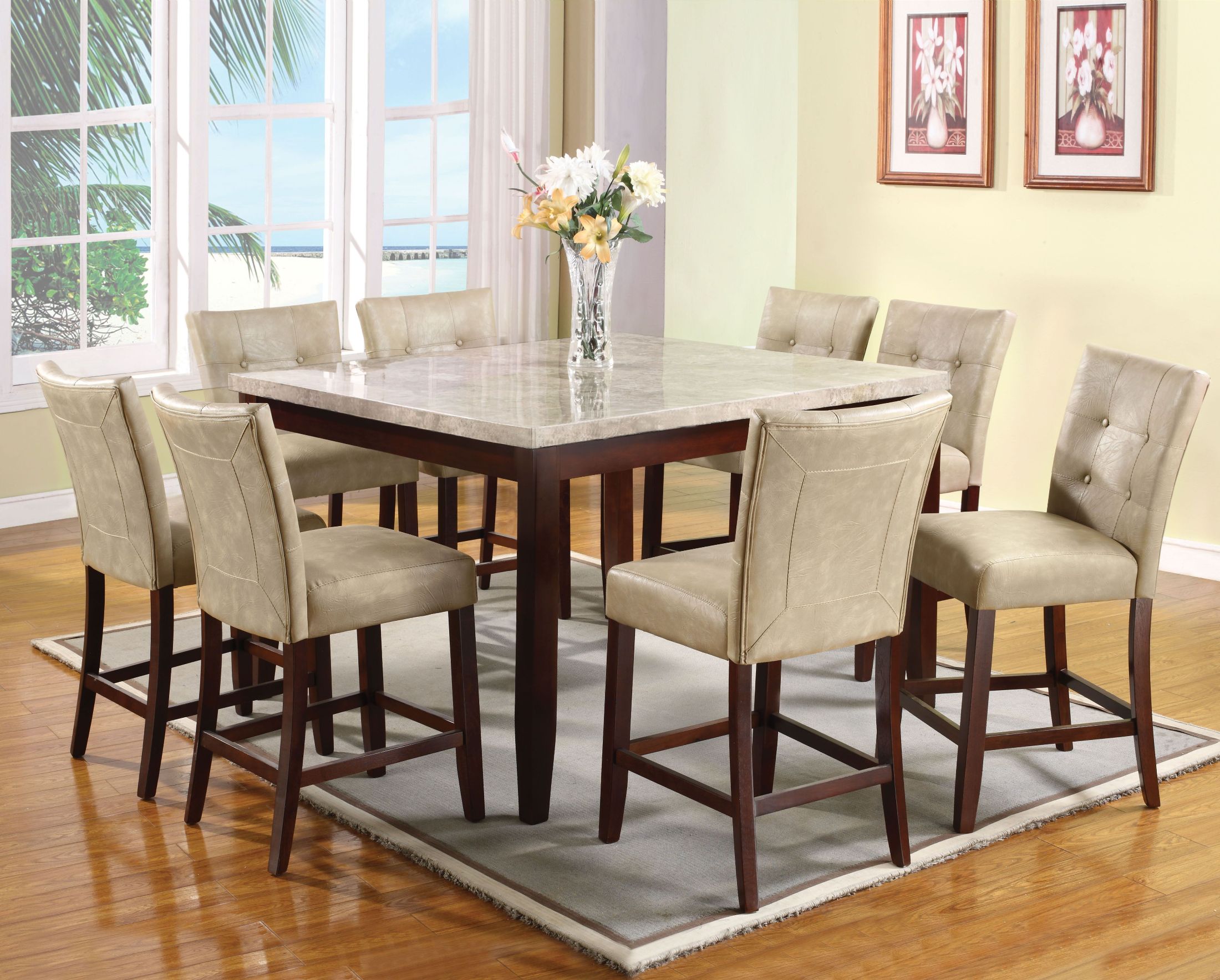White Marble 3 Piece Dining Room Set