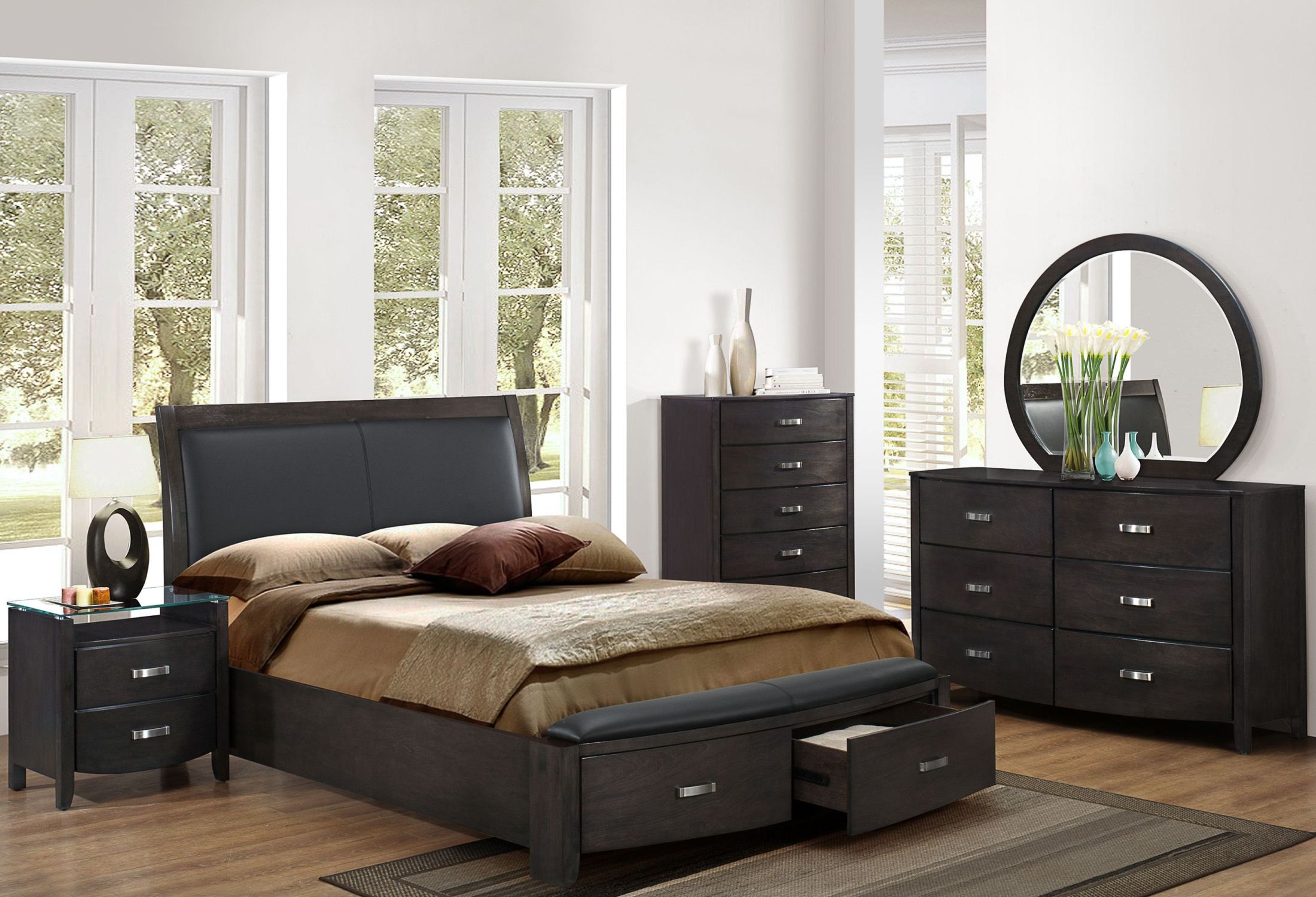 Lyric Grey Storage Upholstered Panel Bedroom Set by Homelegance