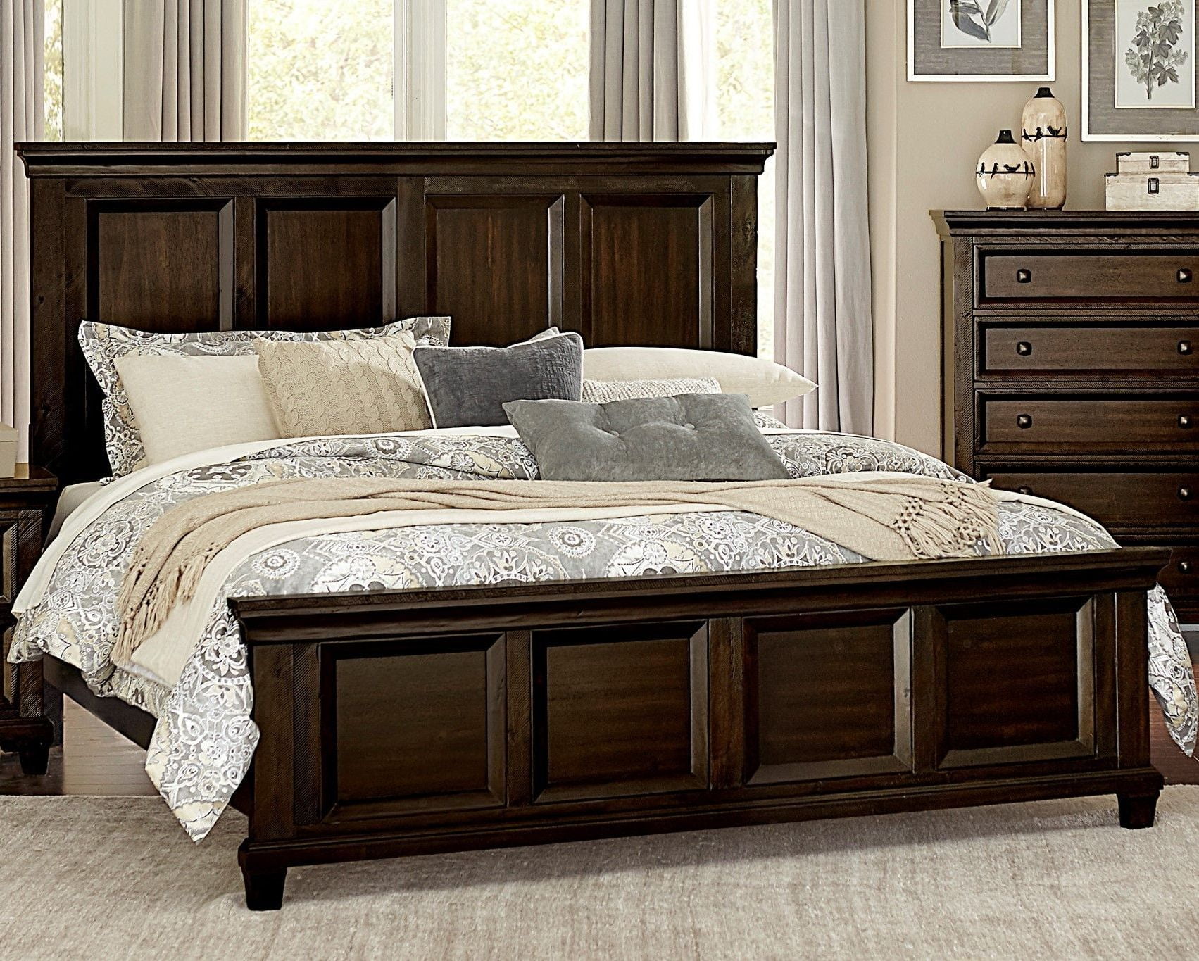 Birman Dark Espresso King Panel Bed - 1stopbedrooms.