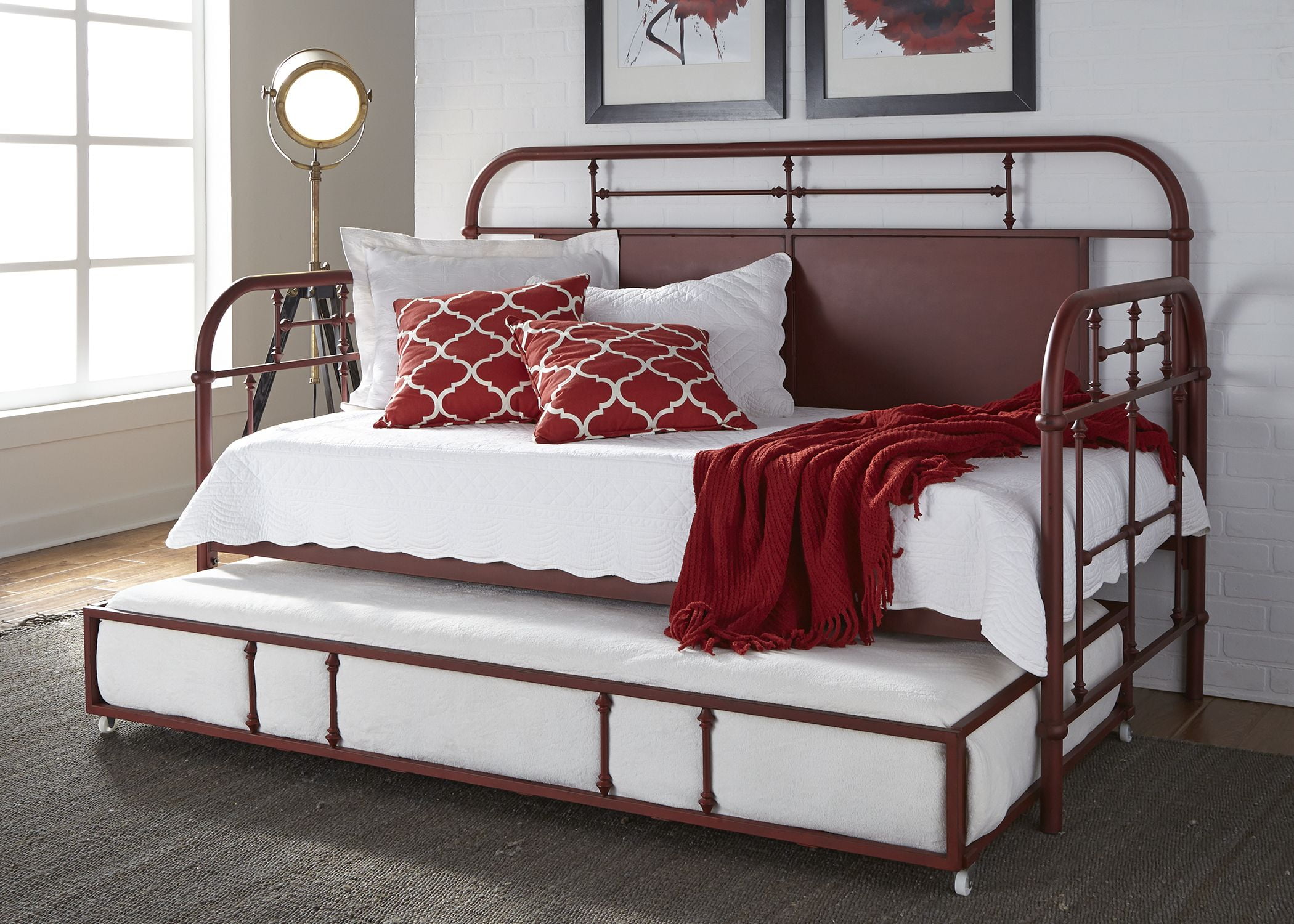 Vintage Distressed Red Twin Metal Daybed With Trundle 1StopBedrooms.