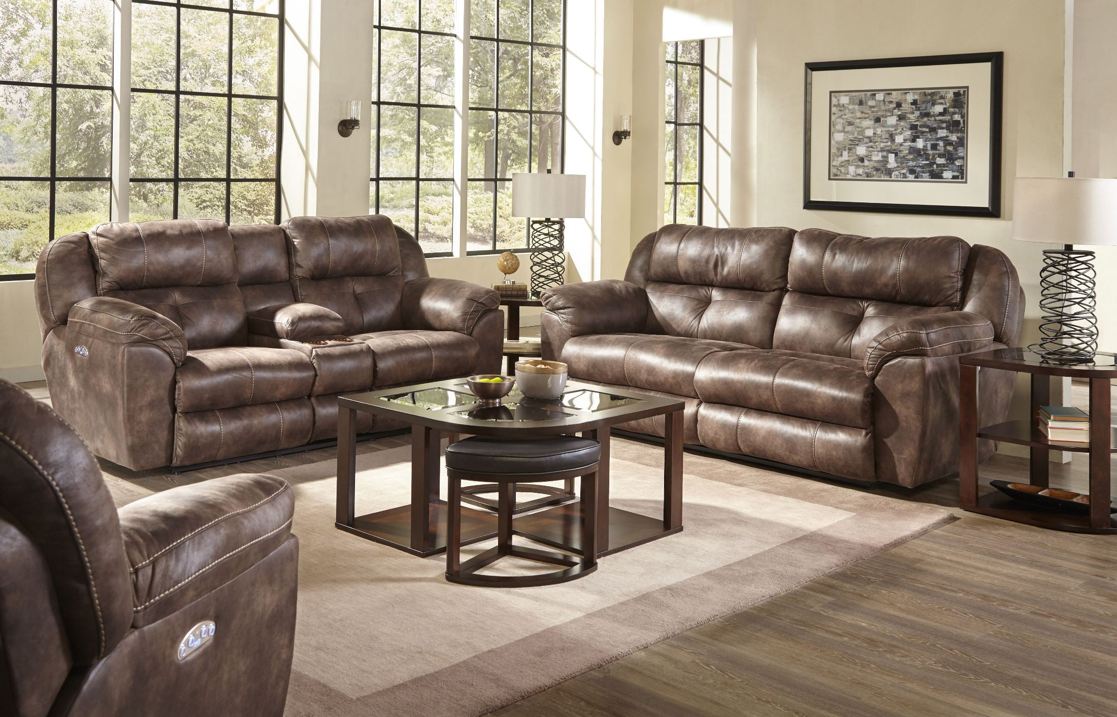 Wembley Power Lay Flat Reclining Sofa with Power Adjustable Headrest And Lumbar  Support In Walnut by Catnapper