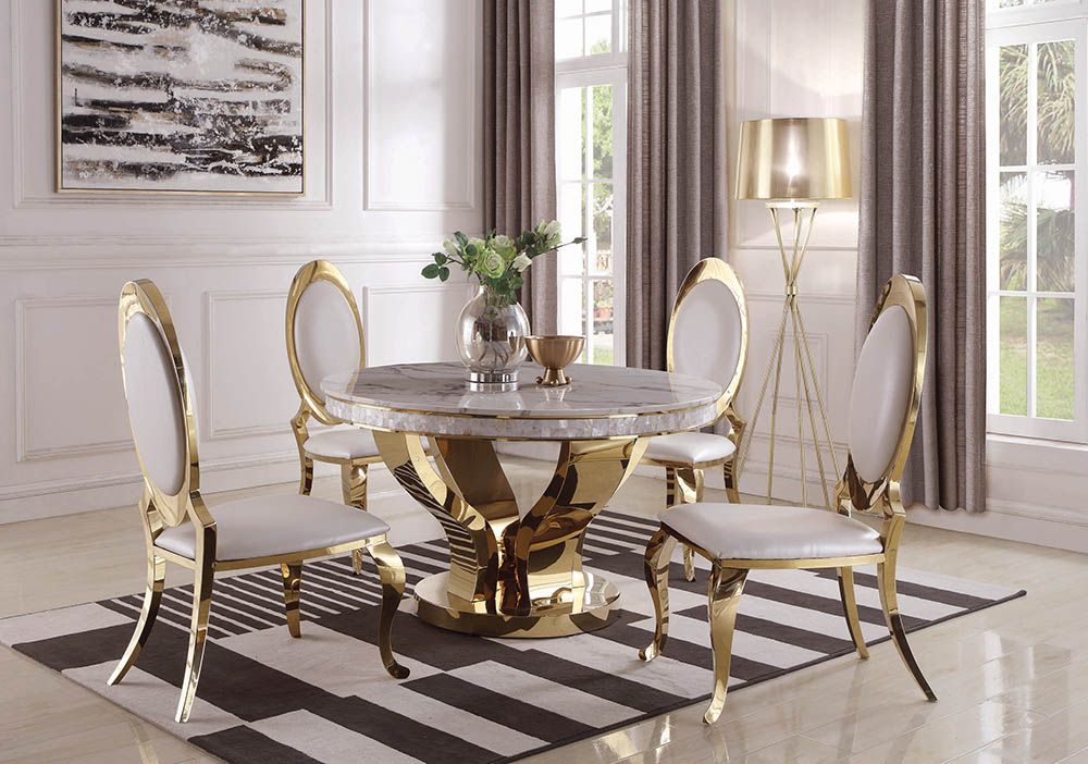 gold and white dining room