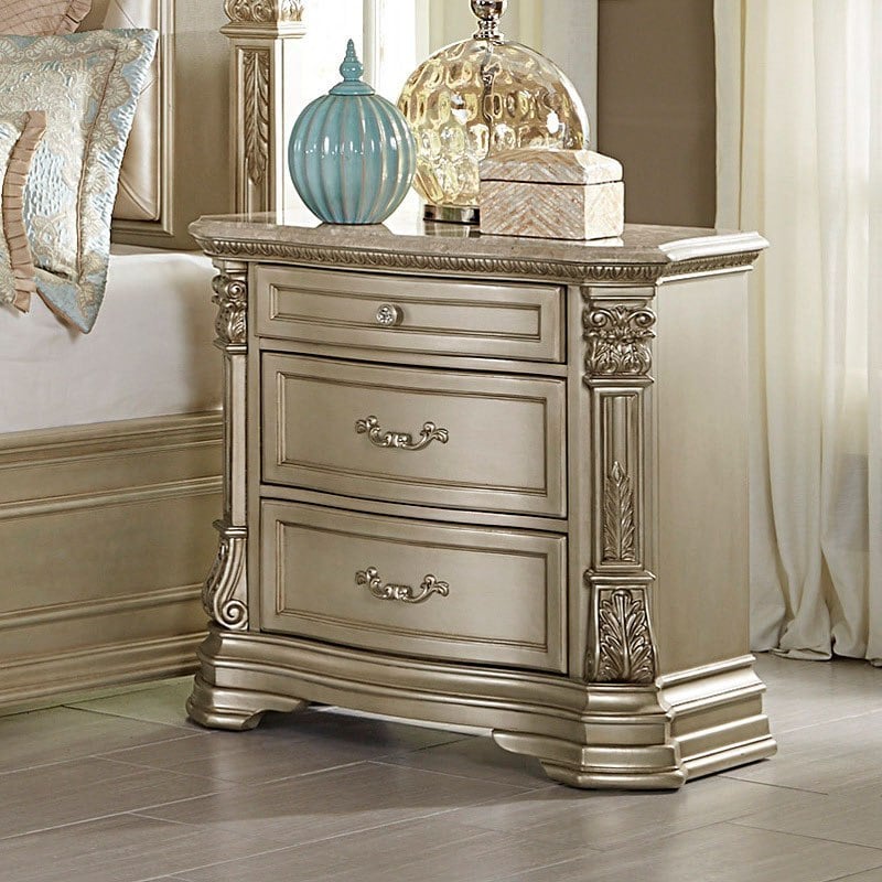 Antoinetta Nightstand W Marble Top Champagne 1stopbedrooms