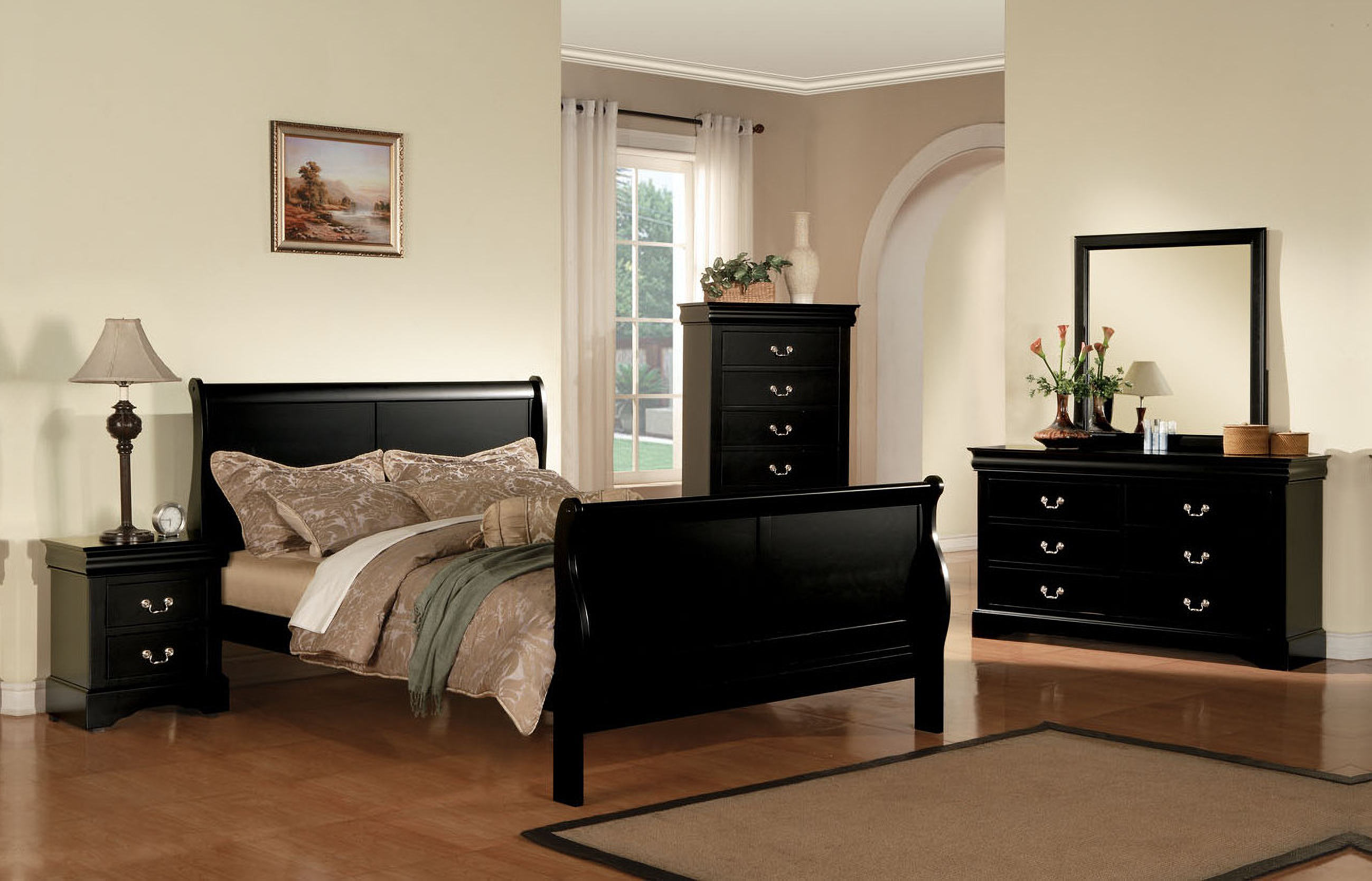 Louis Philippe Sleigh Bed - Queen with Black Finish by Coaster