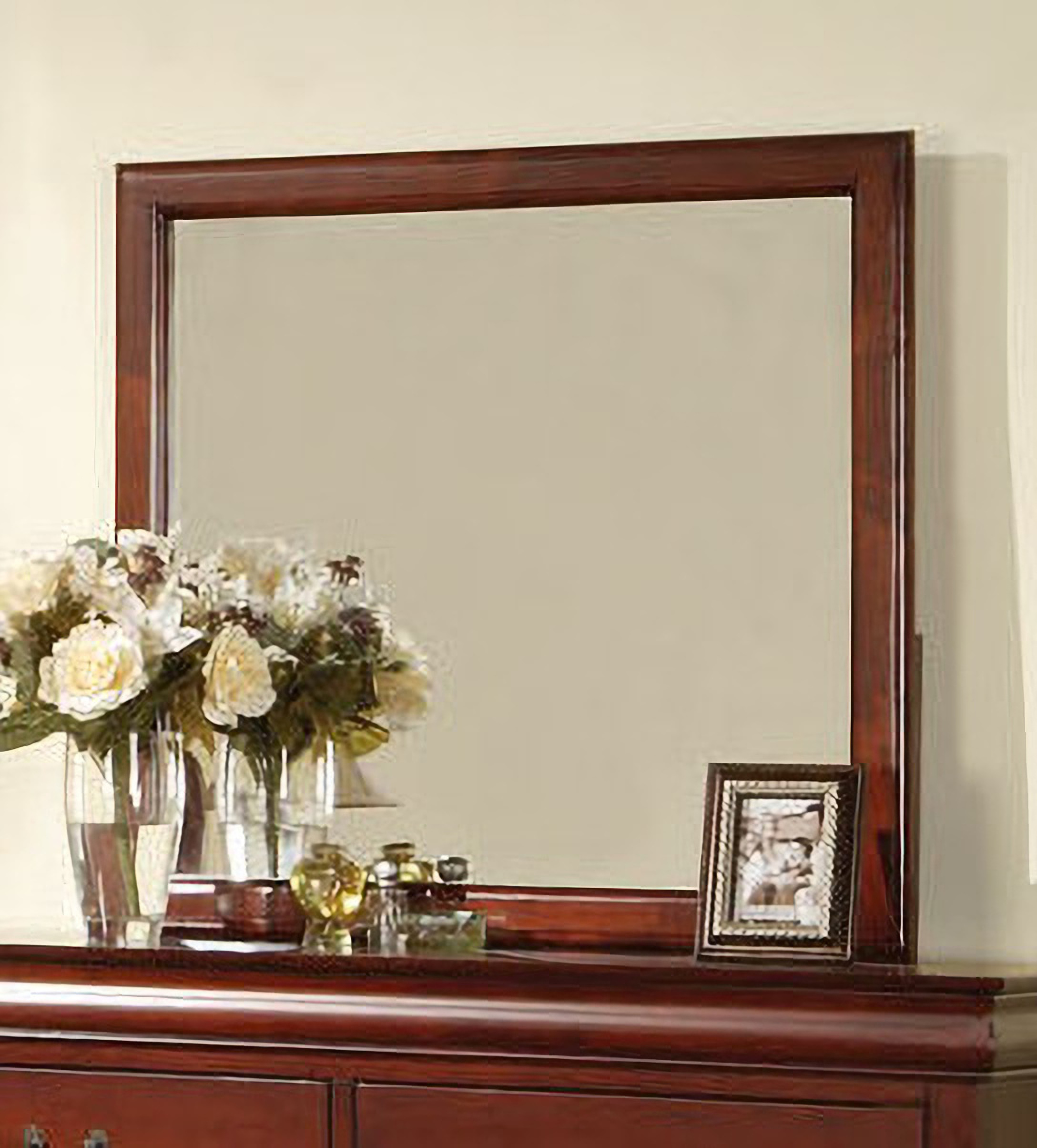 Acme Louis Philippe Wooden Rectangular Mirror in Platinum White