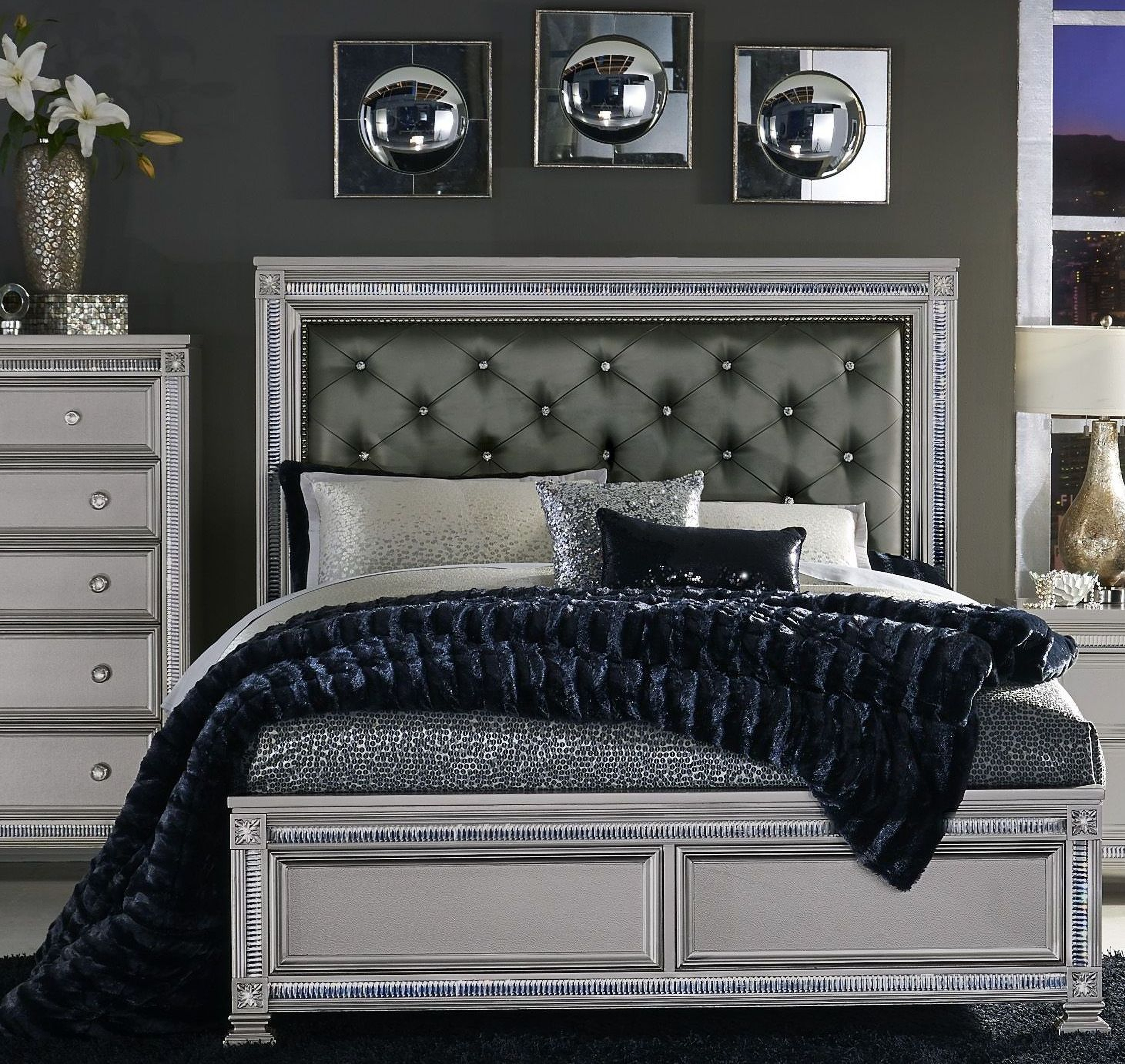 Bevelle silver upholstered panel bedroom set discount