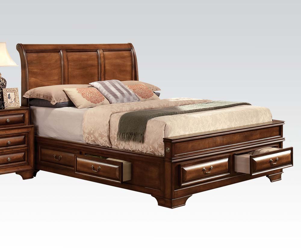 ACME Acme Konane King Sleigh Bed with Underbed Storage in Brown Cherry