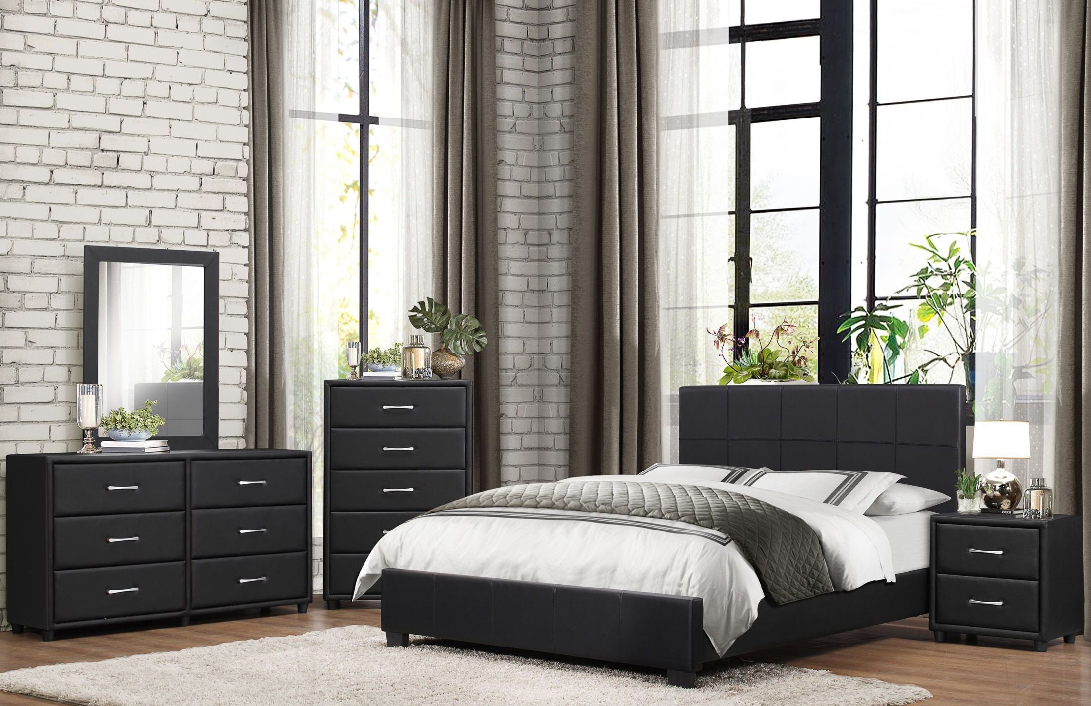 Lorenzi Black Upholstered Platform Bedroom Set by Homelegance ...
