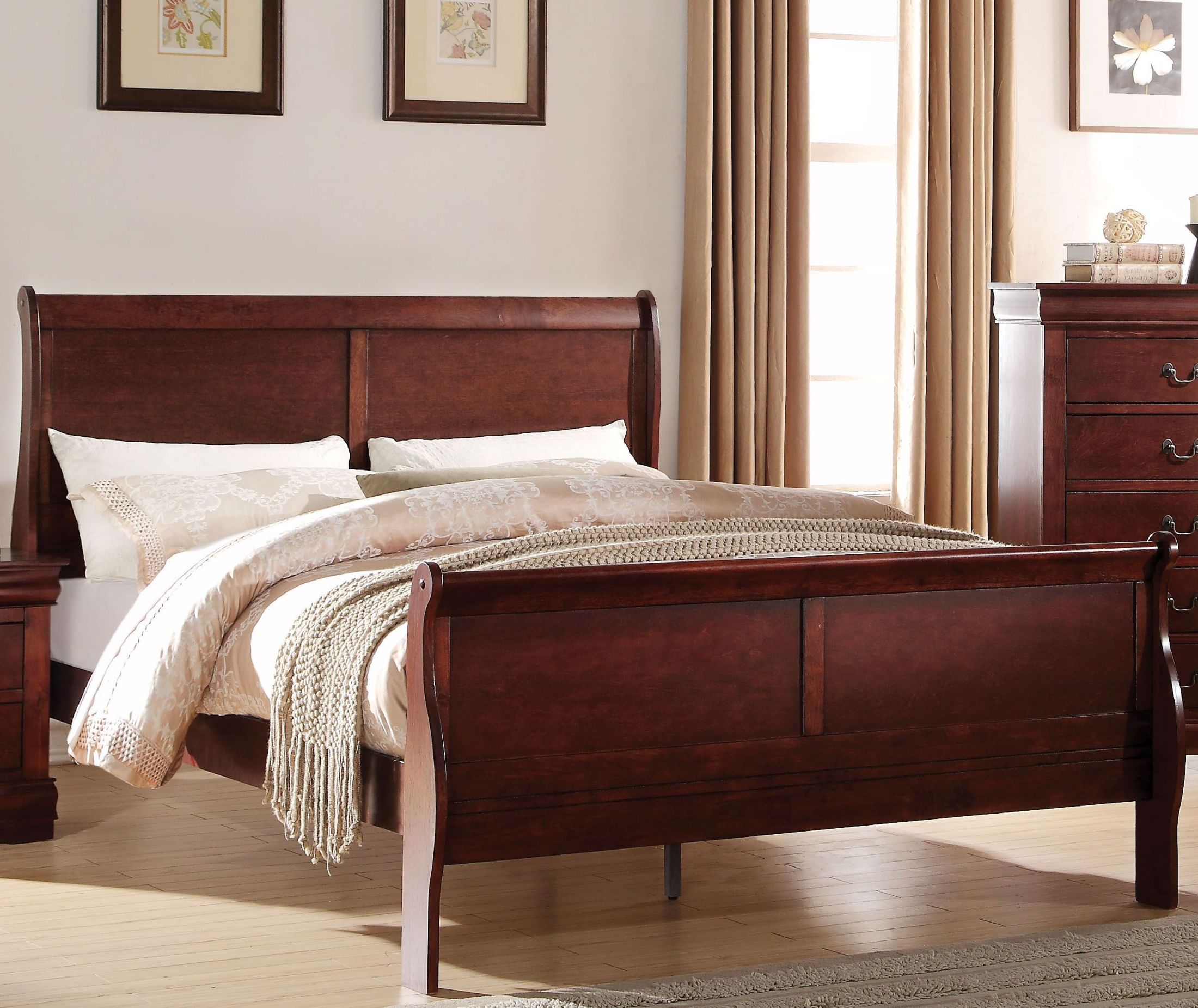  Glory Furniture Louis Phillipe King Storage Bed in Cherry :  Home & Kitchen