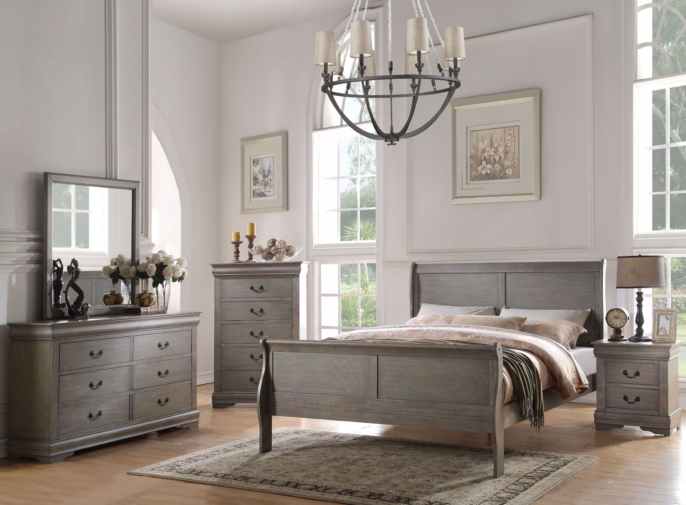 ACME Louis Philippe Antique Gray Sleigh Bedroom Set Louis Philippe