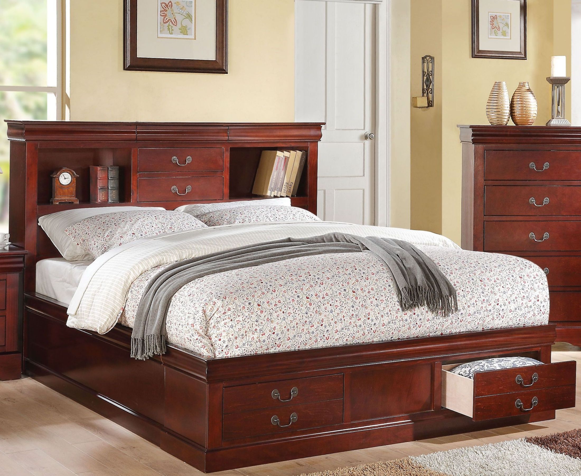 ACME Louis Philippe Iii Cherry Cal. King Bookcase Storage Bed - Louis Philippe Iii Collection: 7 ...