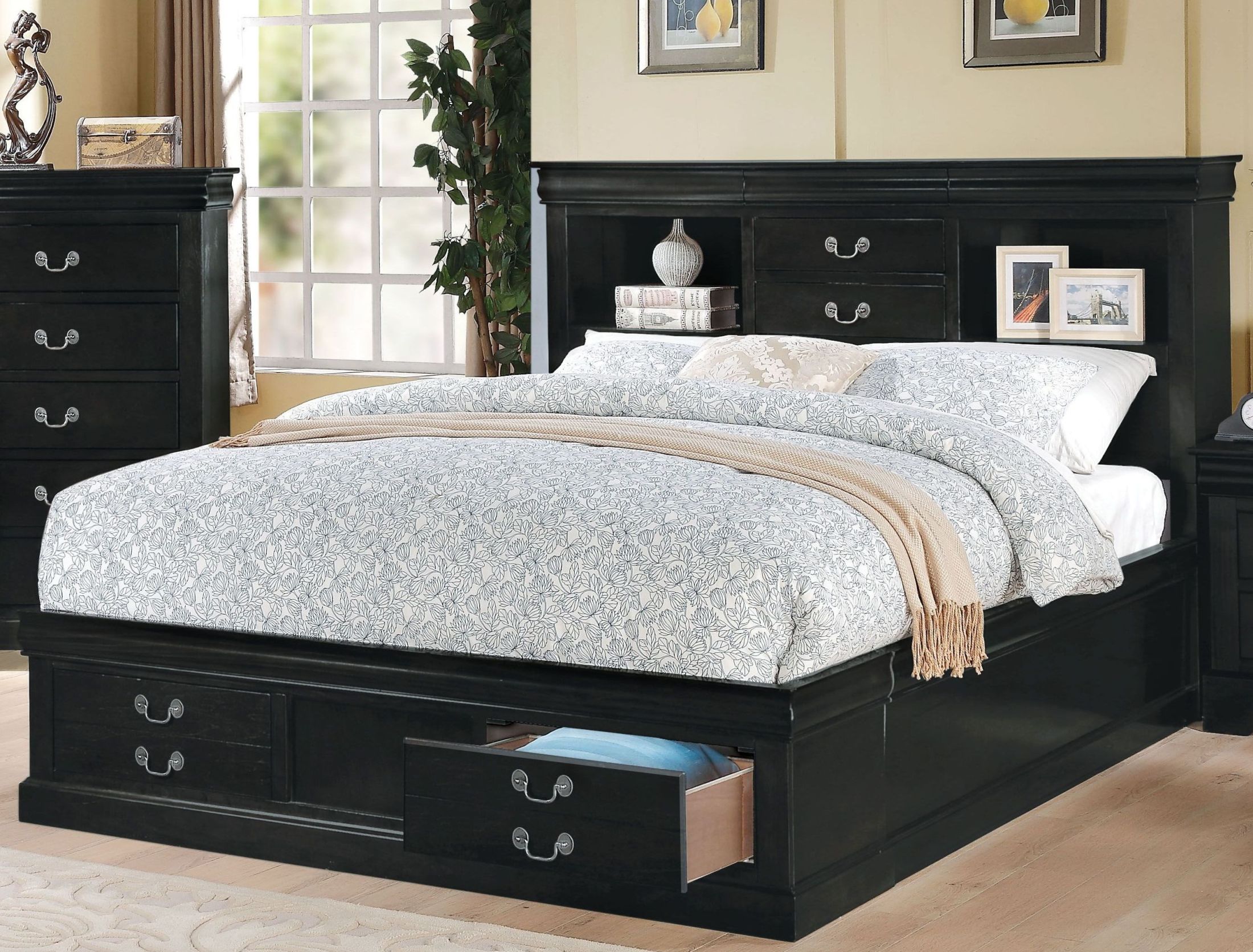 Louis Philippe Iii Black Cal. King Bookcase Storage Bed - 1StopBedrooms.