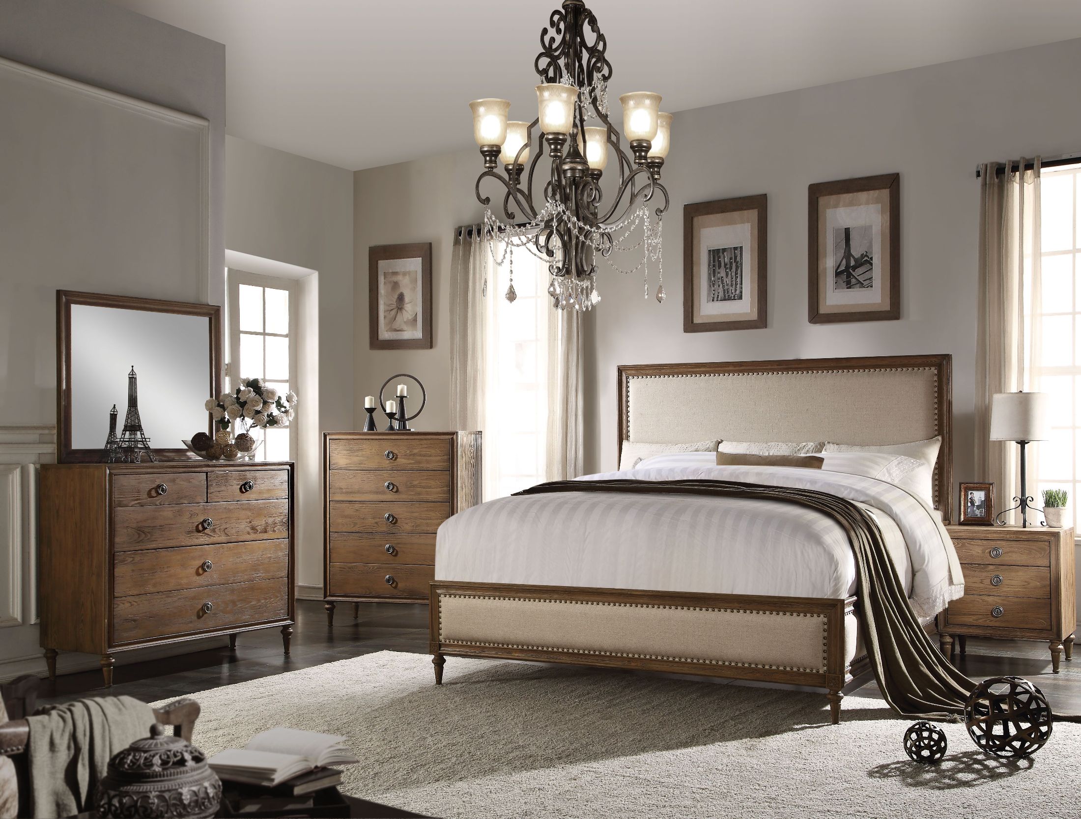 ACME Inverness Parker Reclaimed Oak Upholstered Platform Bedroom Set ...