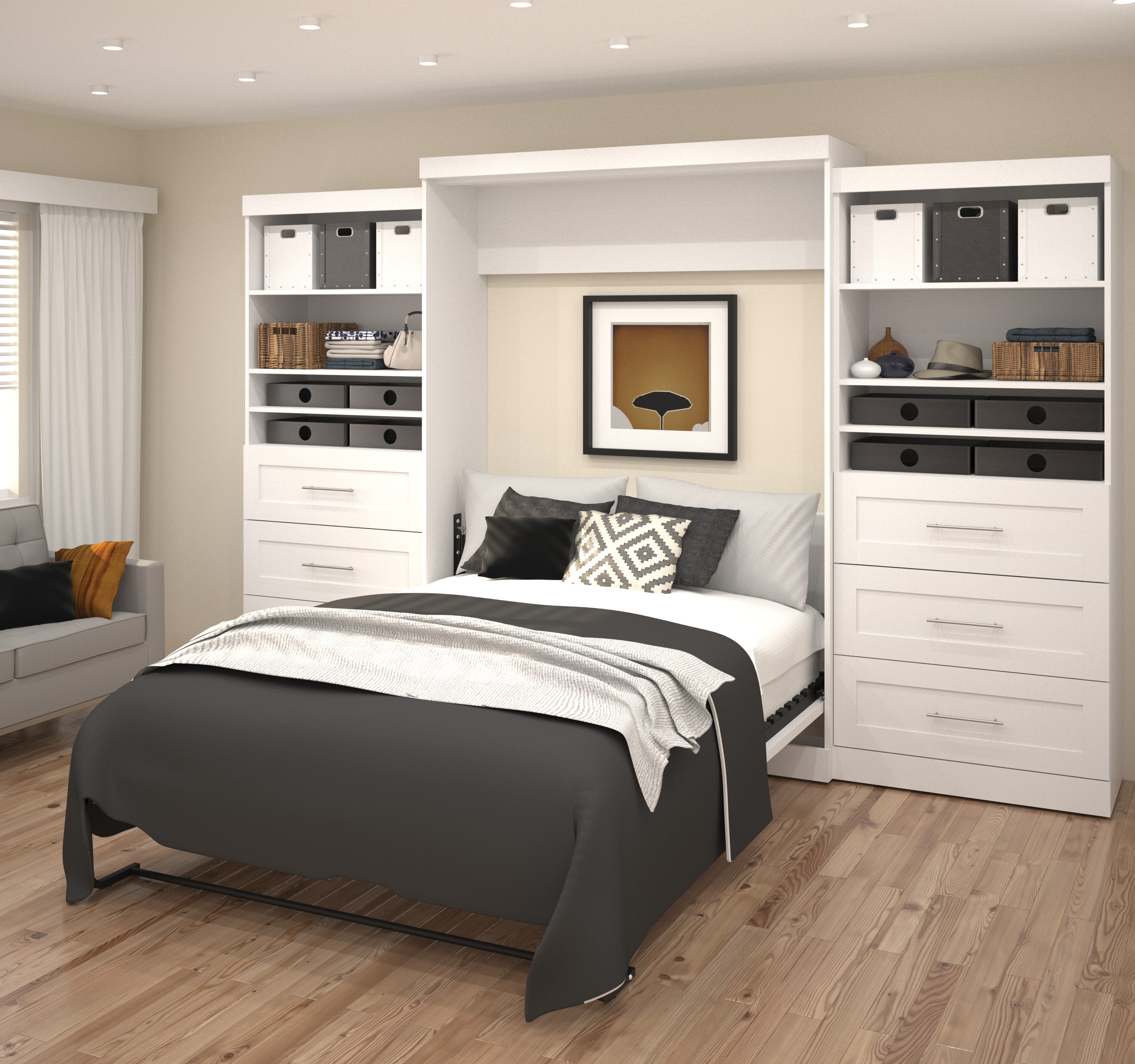 Pur White 136 Queen Wall Drawer Storage Bed by Bestar | 1StopBedrooms