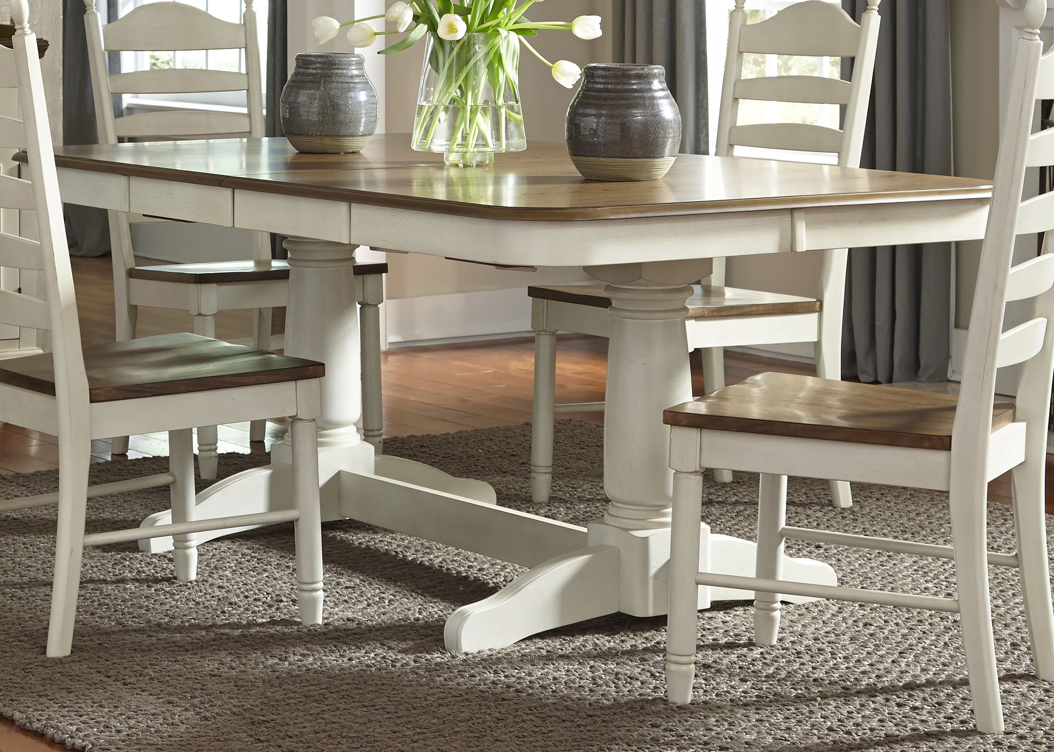 Springfield Honey And Cream Rectangular Extendable Double Pedestal Dining Table 1stopbedrooms