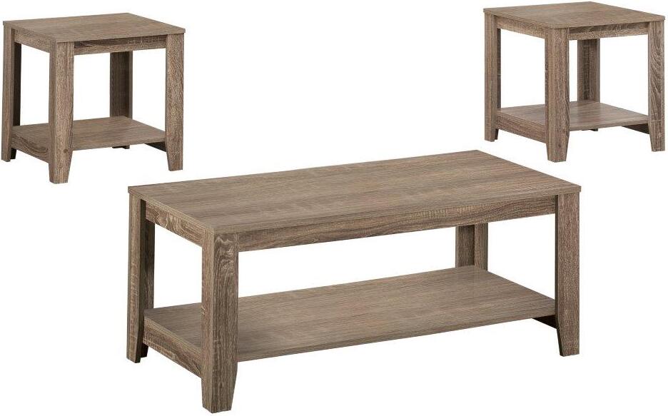 Monarch 3-Piece Coffee Table Set with Bottom Shelves, Dark Taupe