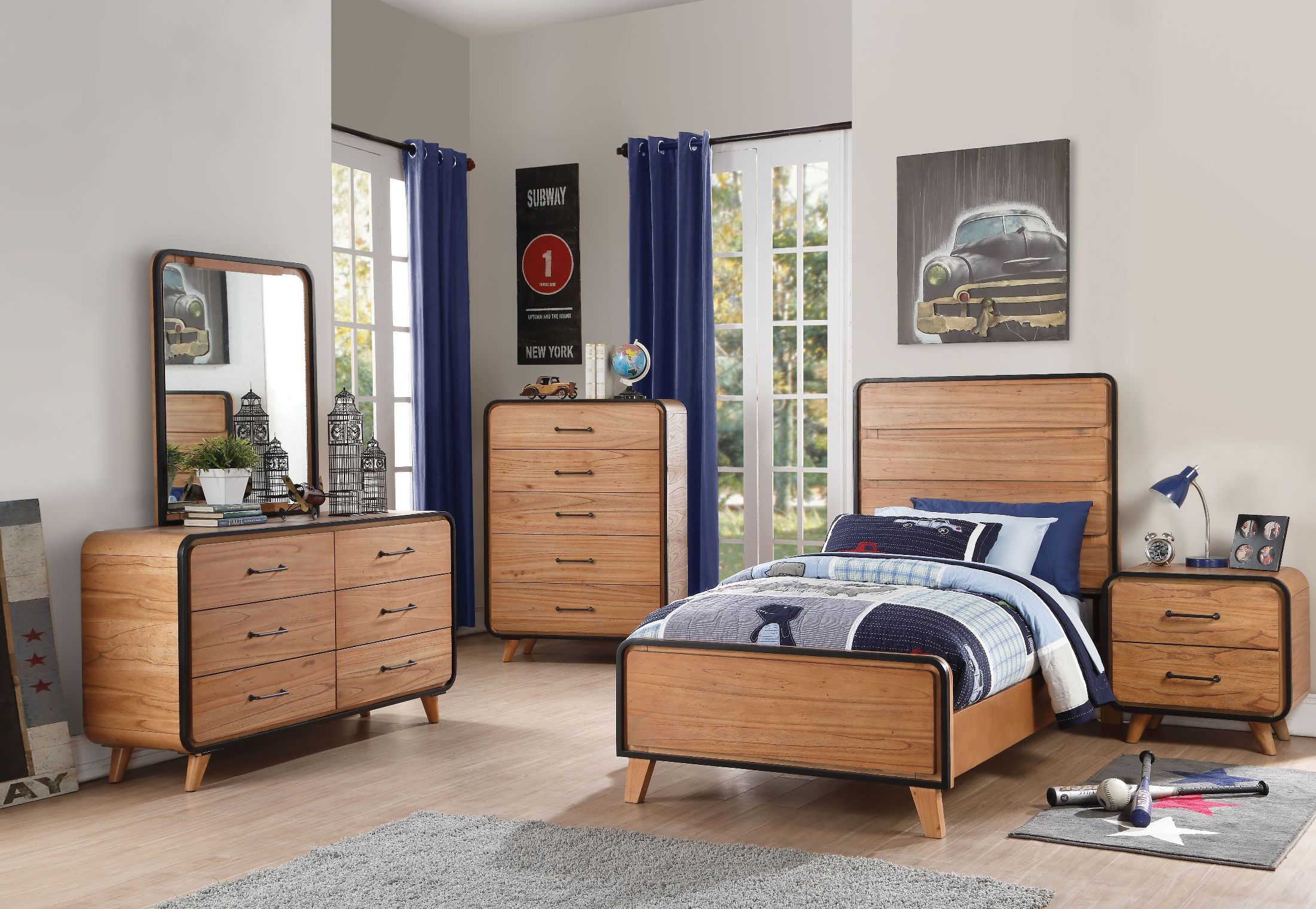 ACME Carla Oak and Black Youth Panel Bedroom Set - Carla Collection: 6