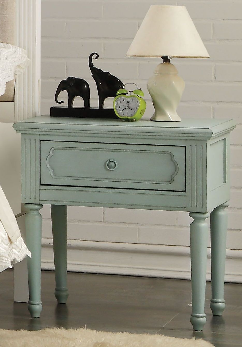 Morre Antique Teal Nightstand - 1StopBedrooms.