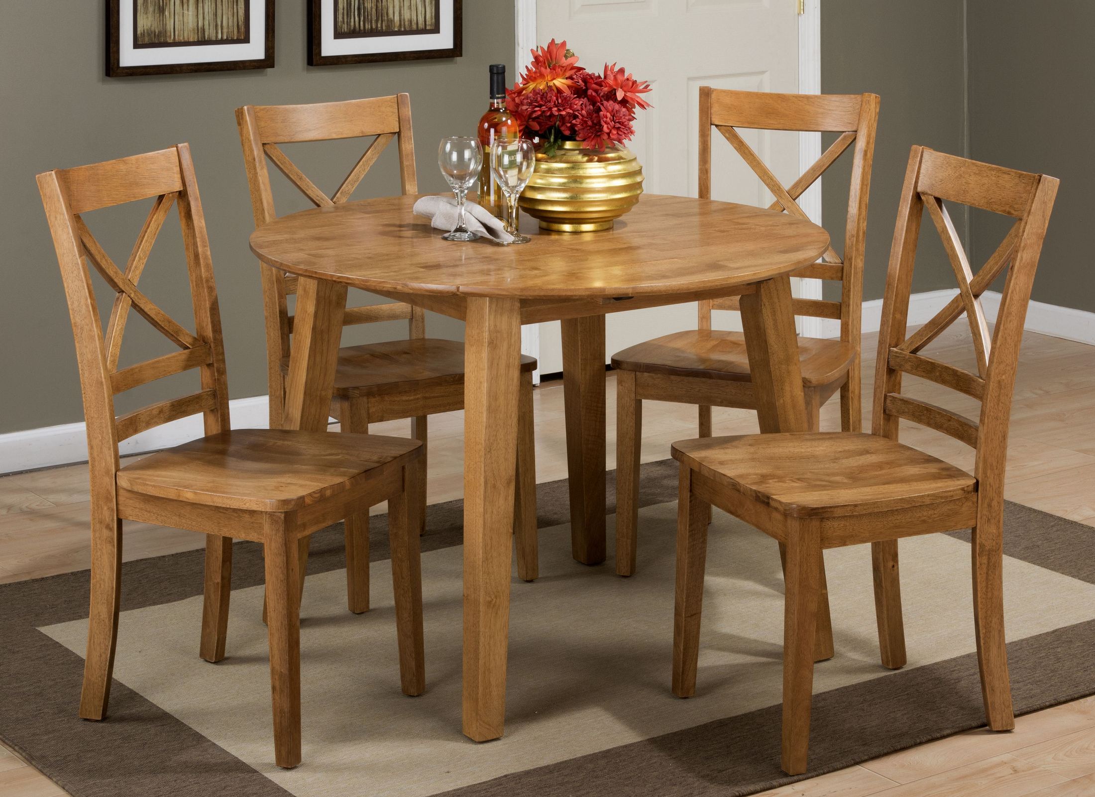 Simplicity Honey Extendable Round Drop-Leaf Dining Room Set by Jofran ...