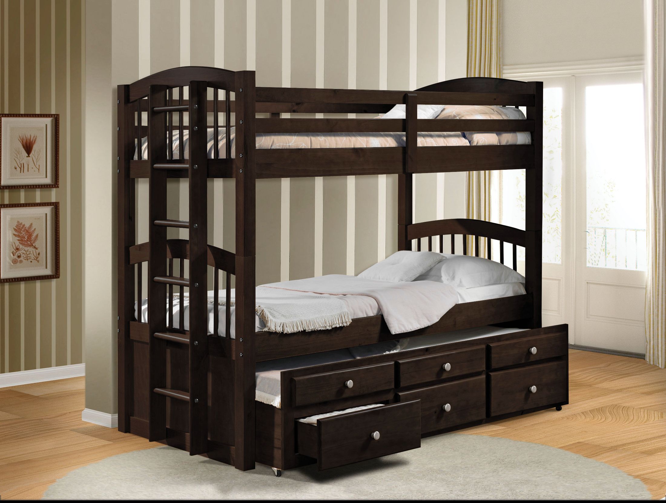 Micah Espresso Twin Over Twin Bunk Bed With Drawer Trundle By Acme