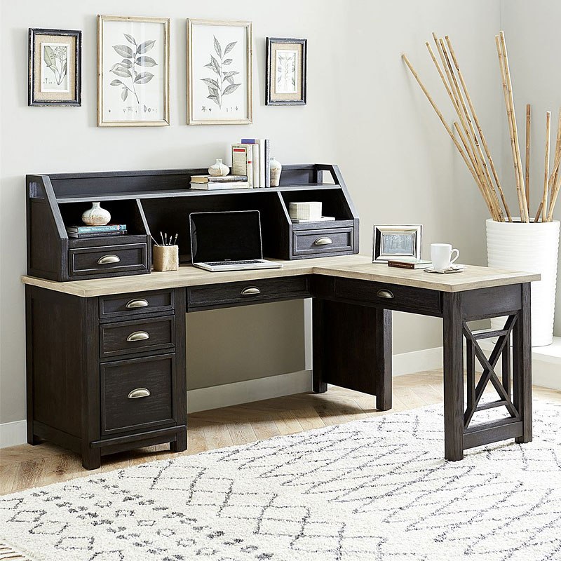 Heatherbrook Charcoal and Ash L Shaped Desk - 1StopBedrooms