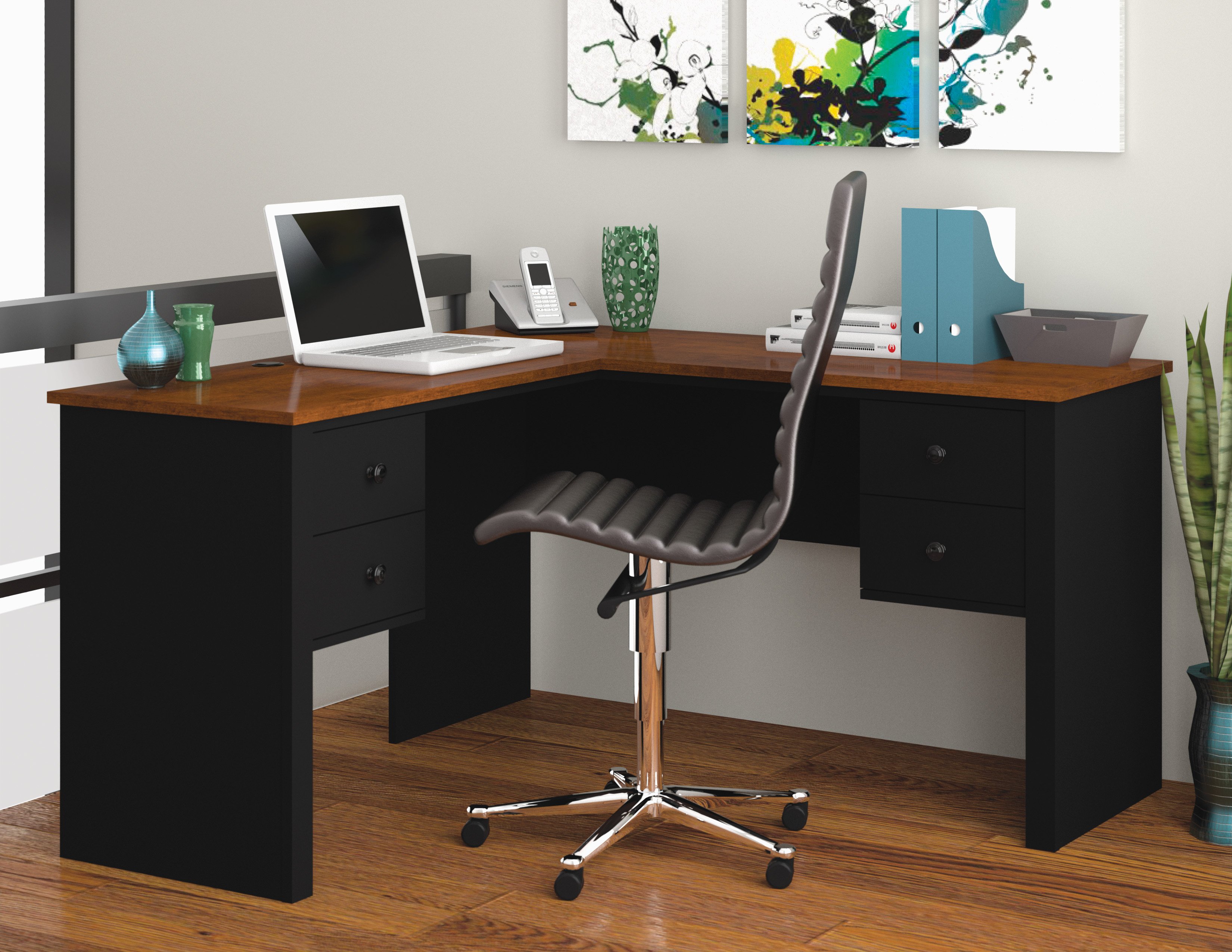 Somerville Black Tuscany Brown L Shaped Desk 1stopbedrooms