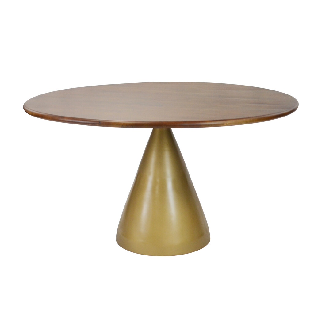 48 Inch Rounded Solid Wood and Iron Pedestal Base Dining Table In Brown ...