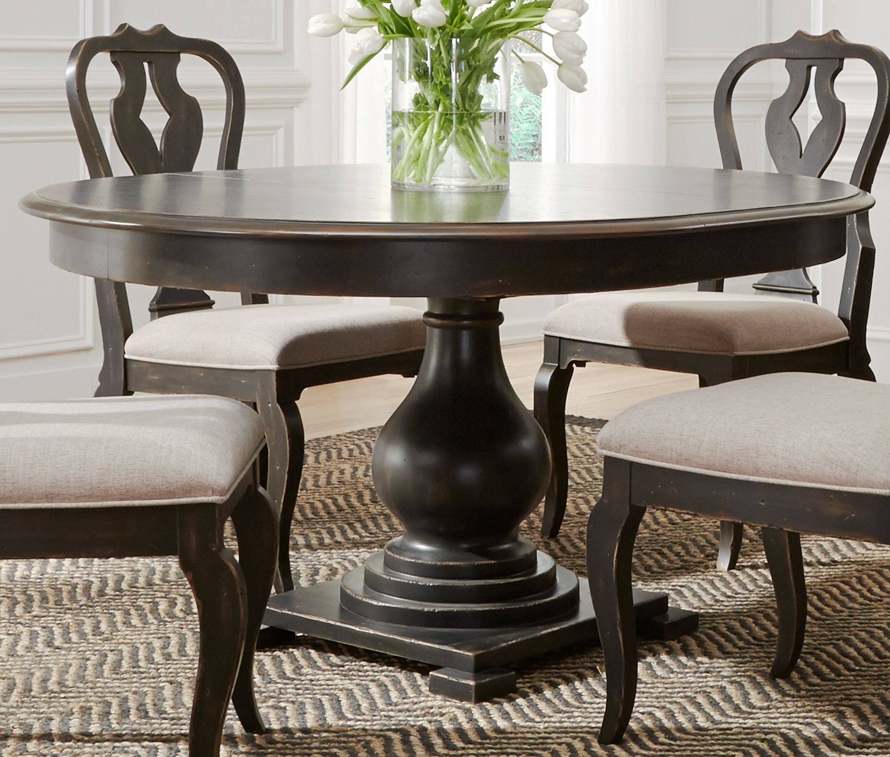 Modern Round Extendable Dining Room Table Torrey Natural Gray 60