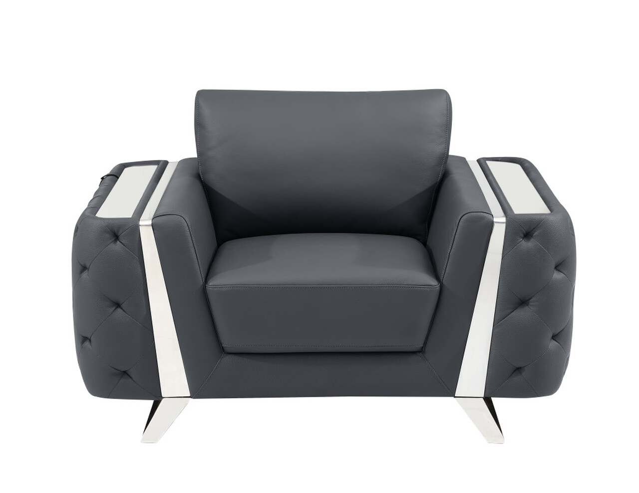 50 Inch Faux Leather Tufted Club Chair In Dark Gray and Silver by ...