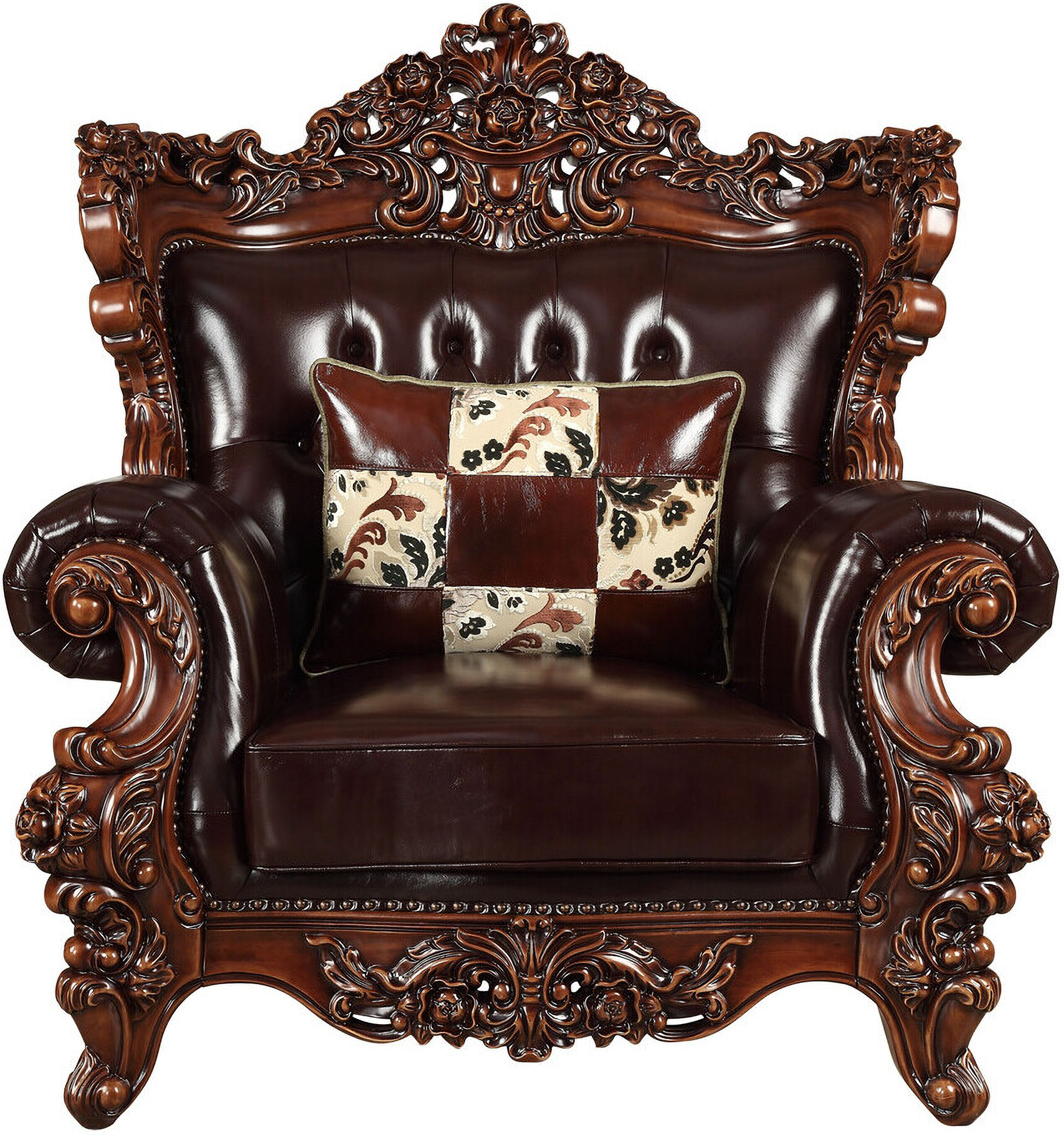 50 Inch Faux Leather Tufted Wingback Chair and Toss Pillow In Espresso ...