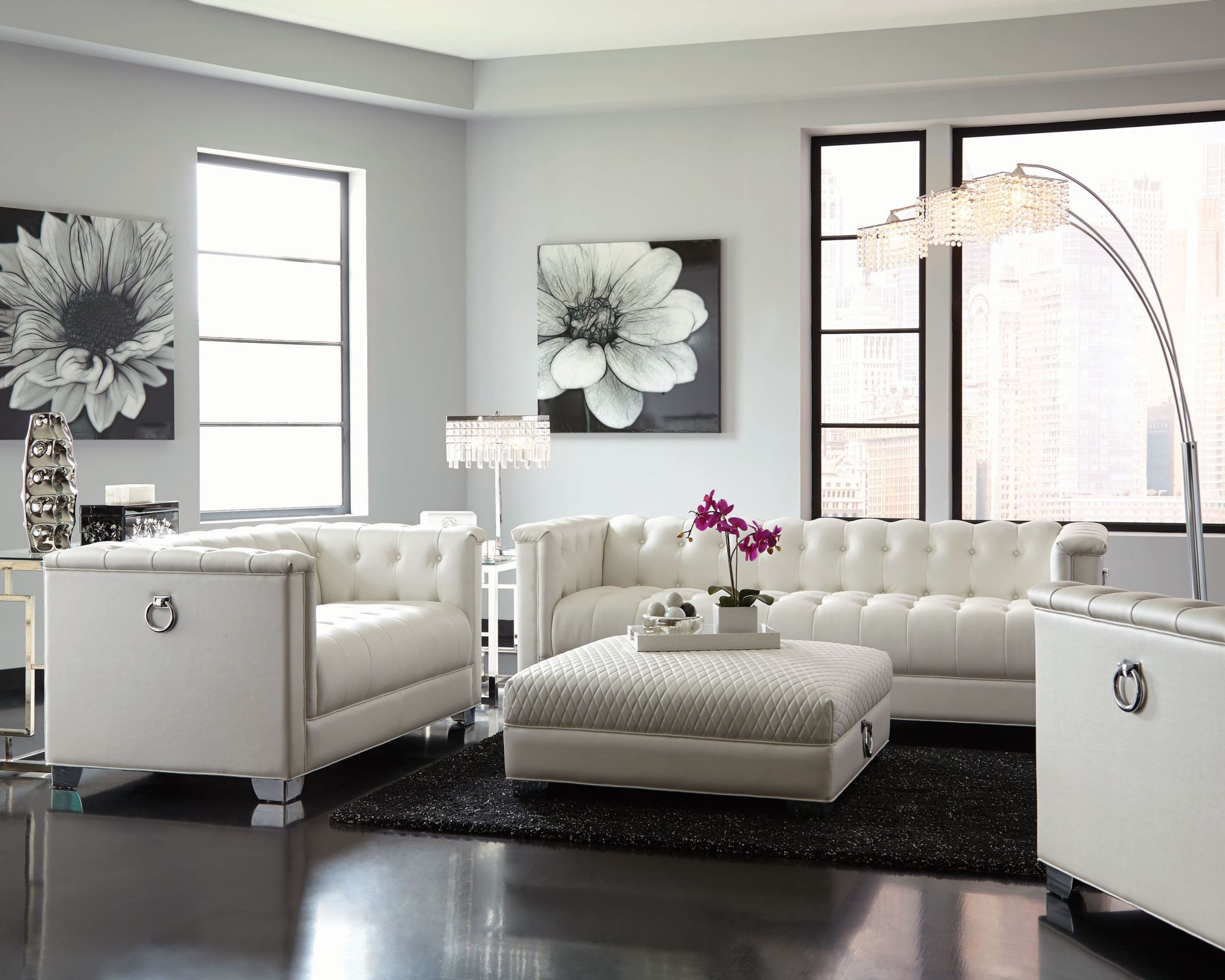 pearl white living room