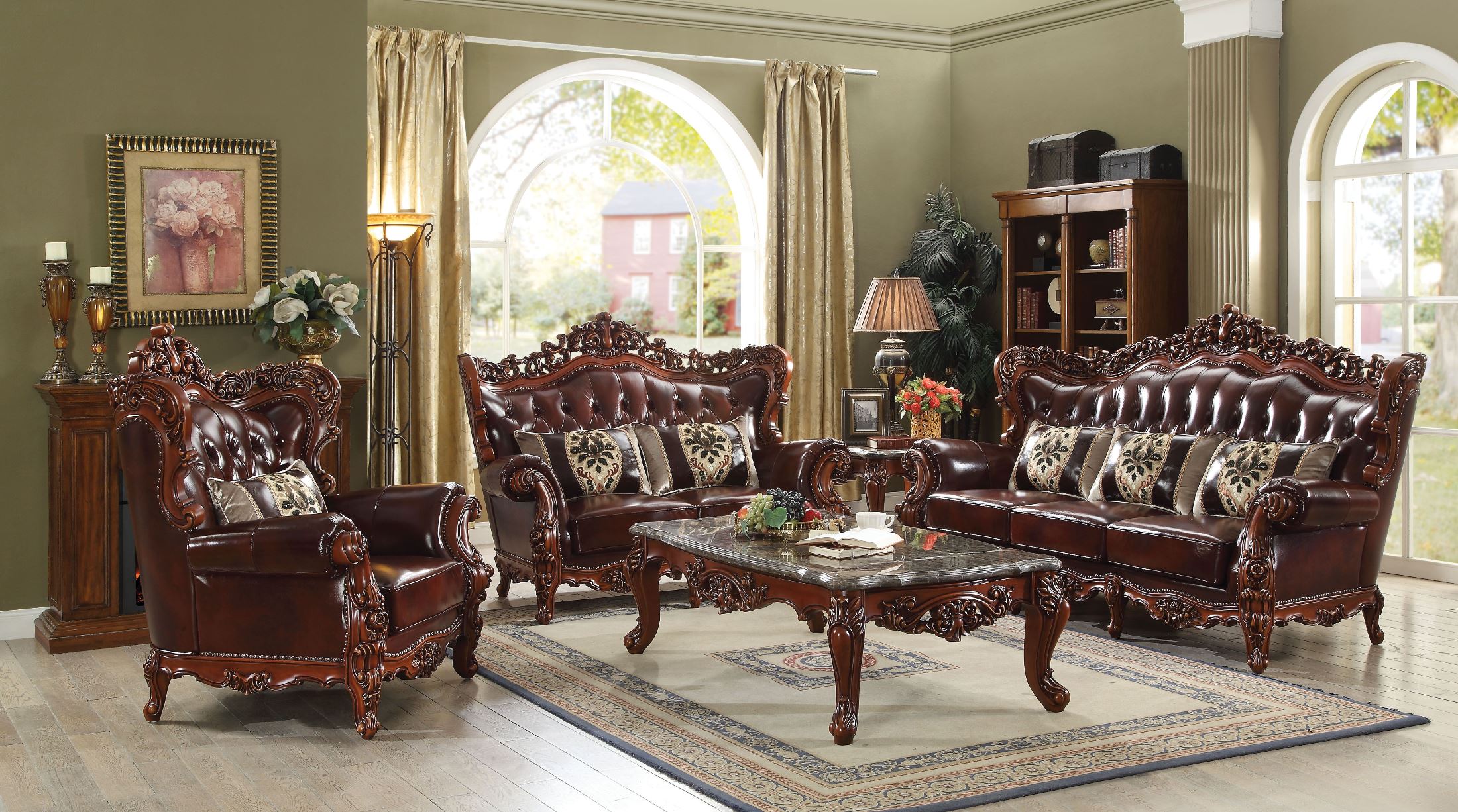 Eustoma Cherry Leather Match Living Room Set by ACME | 1StopBedrooms