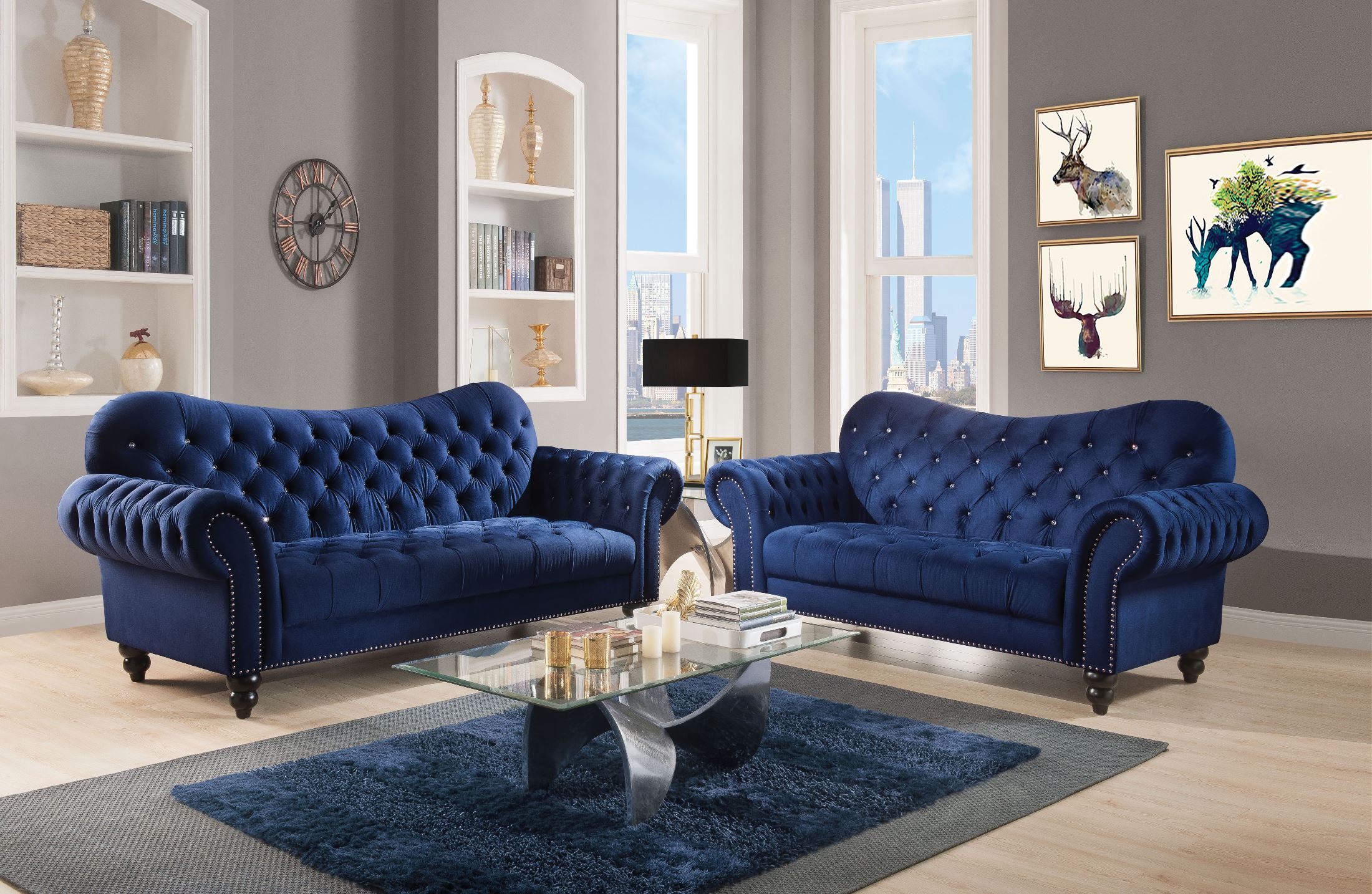 Iberis Navy Velvet Living Room Set - 1StopBedrooms