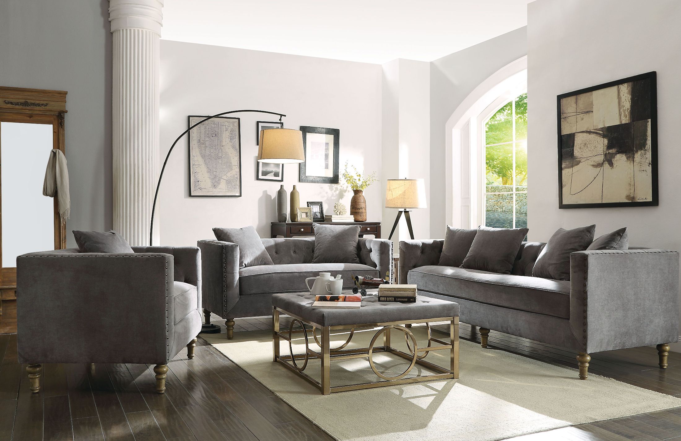 Sidonia Gray Velvet Living Room Set by ACME 1StopBedrooms