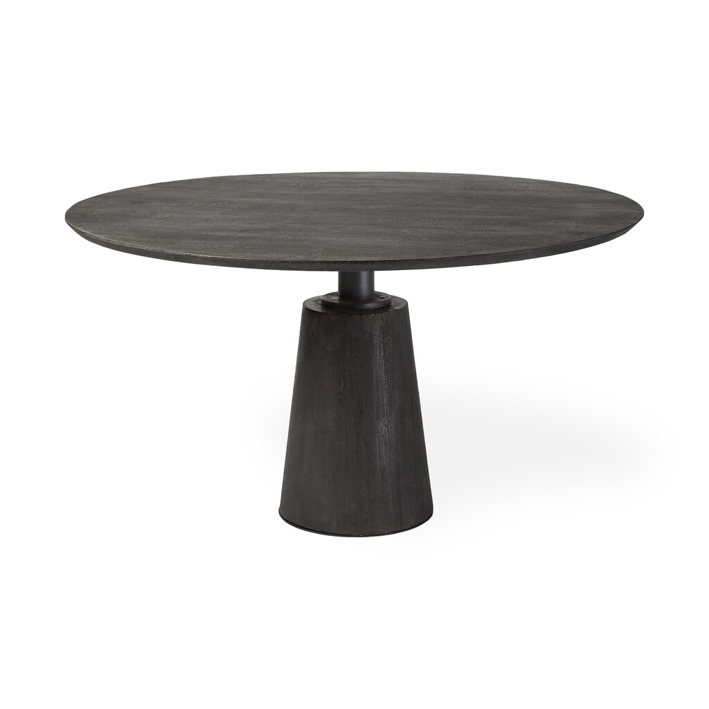 54 Inch Rounded Solid Wood and Metal Pedestal Base Dining Table In ...