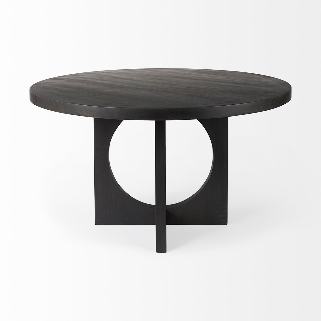 54 Inch Rounded Solid Wood Pedestal Base Dining Table In Black by ...
