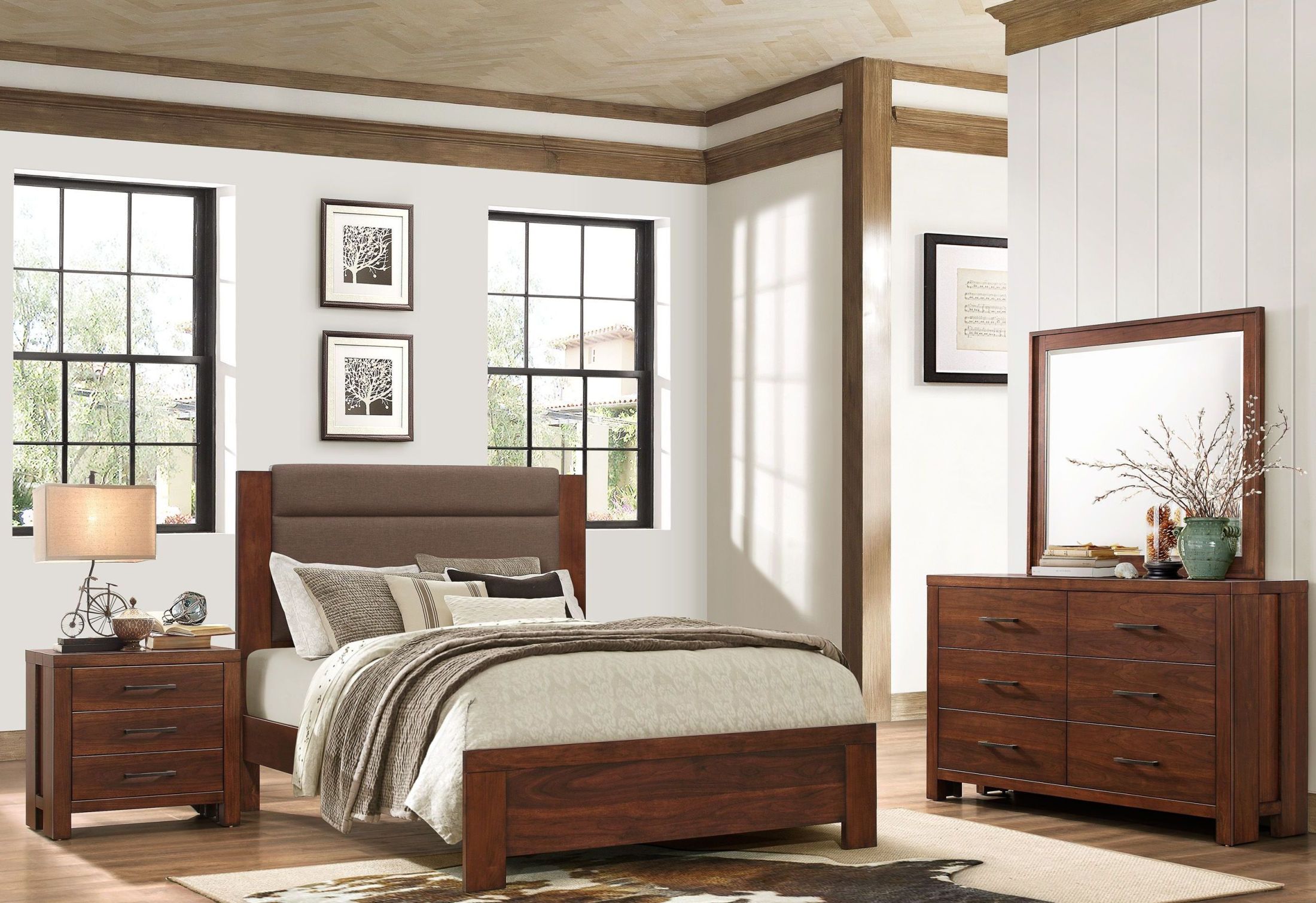 Flexsteel Wynwood Ludwig 2-Piece Panel Bedroom Set In Walnut Yawnder ...