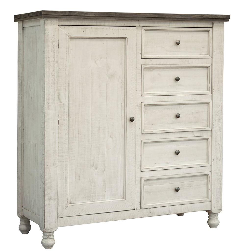 55 Inch Solid Wood Five Drawer Gentlemans Chest In Gray and Ivory by ...