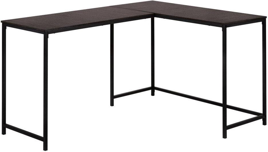 58 Inch Computer Desk In Espresso Top And Black Metal Corner