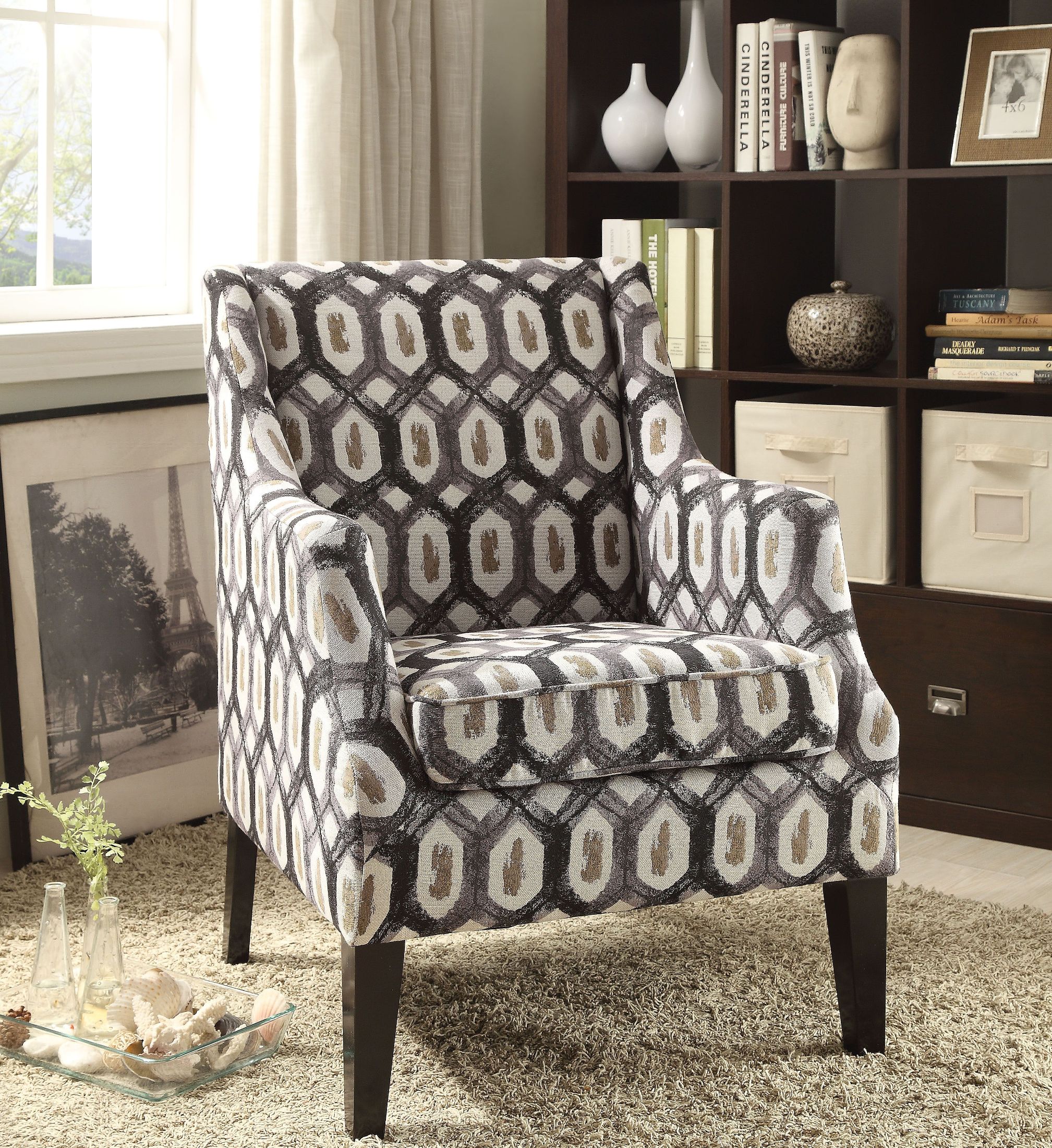 ACME Zarate Gray and Cream Pattern Accent Chair - Zarate 