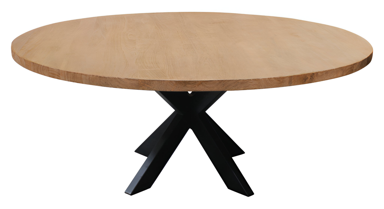 60 Inch Rounded Solid Wood and Iron Pedestal Base Dining Table In Black ...