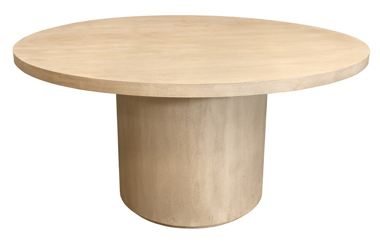 60 Inch Rounded Solid Wood Pedestal Base Dining Table In Natural and ...