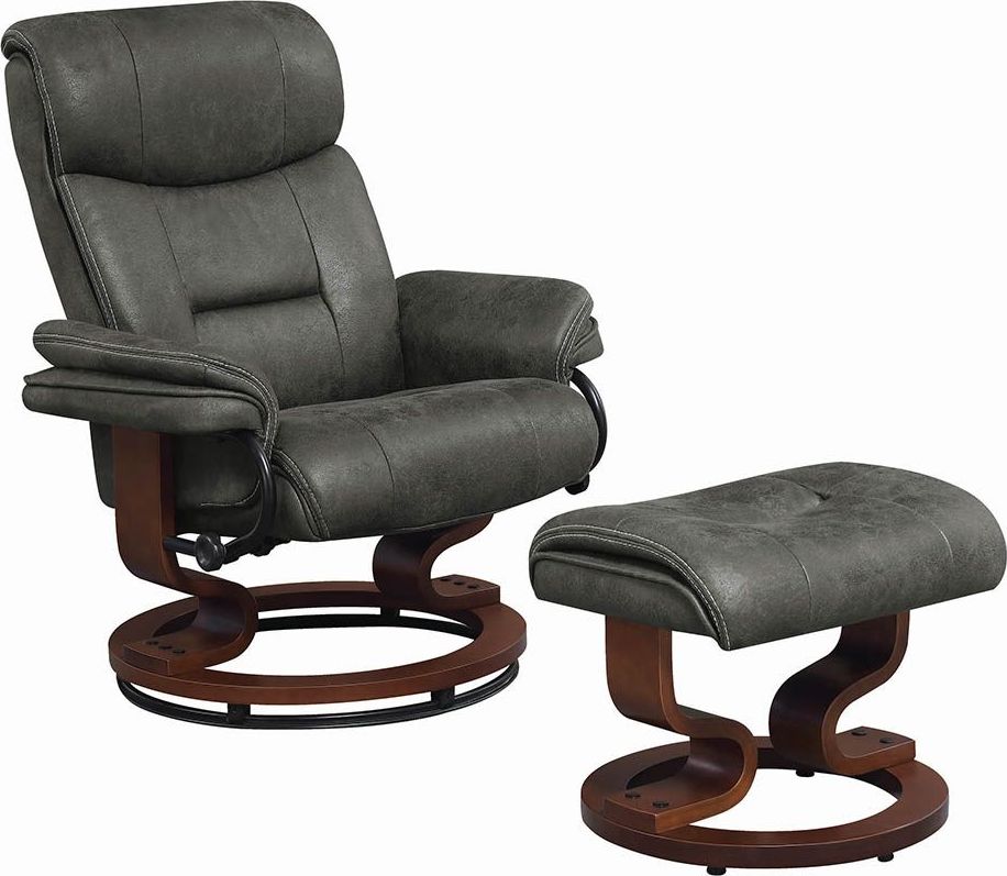 Coaster Gray Push Back Recliner With Ottoman Gray Collection