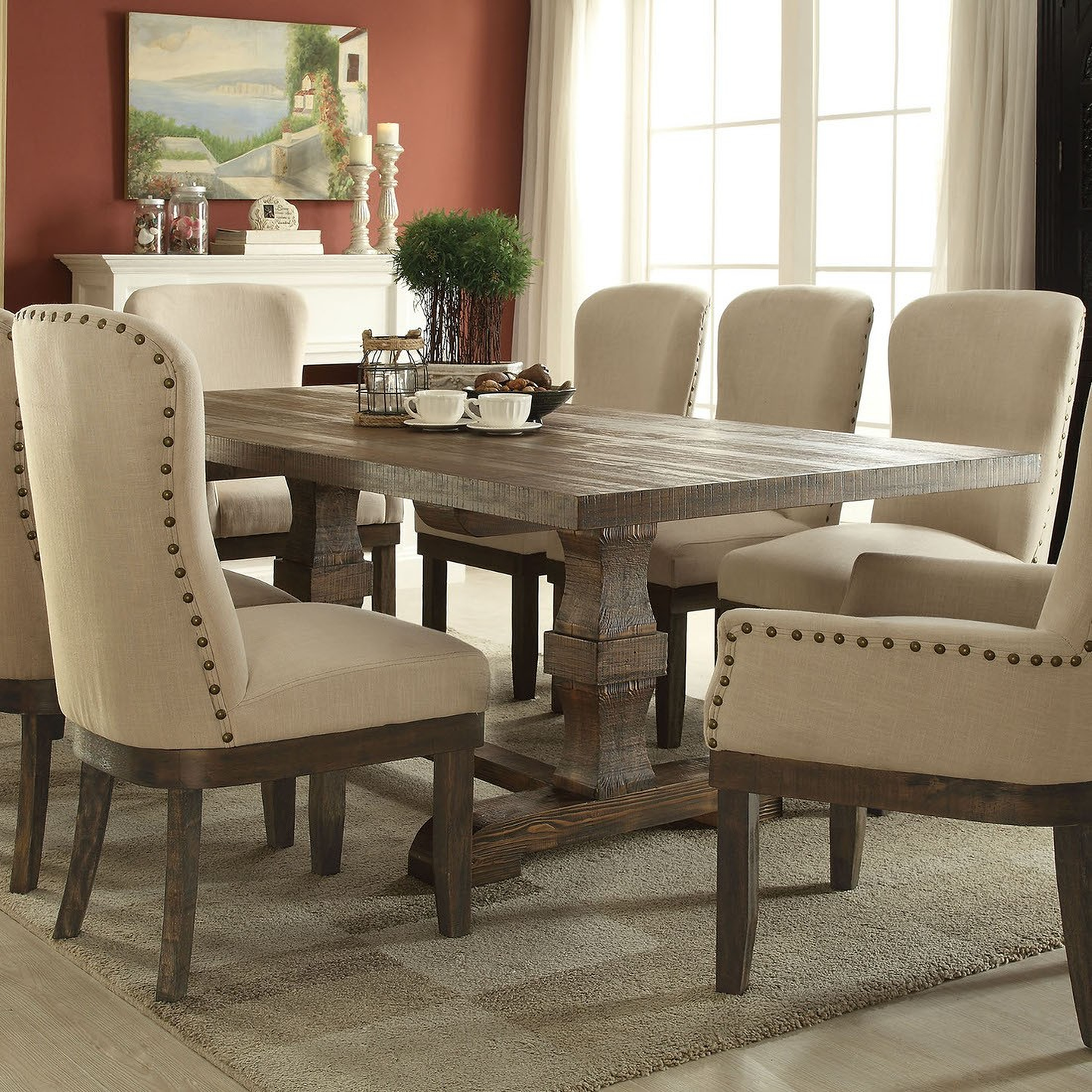 Acme Landon Trestle Dining Table In Salvage Brown 60737a Acme Landon Trestle Dining Table In Salvage Brown 60737aa Image